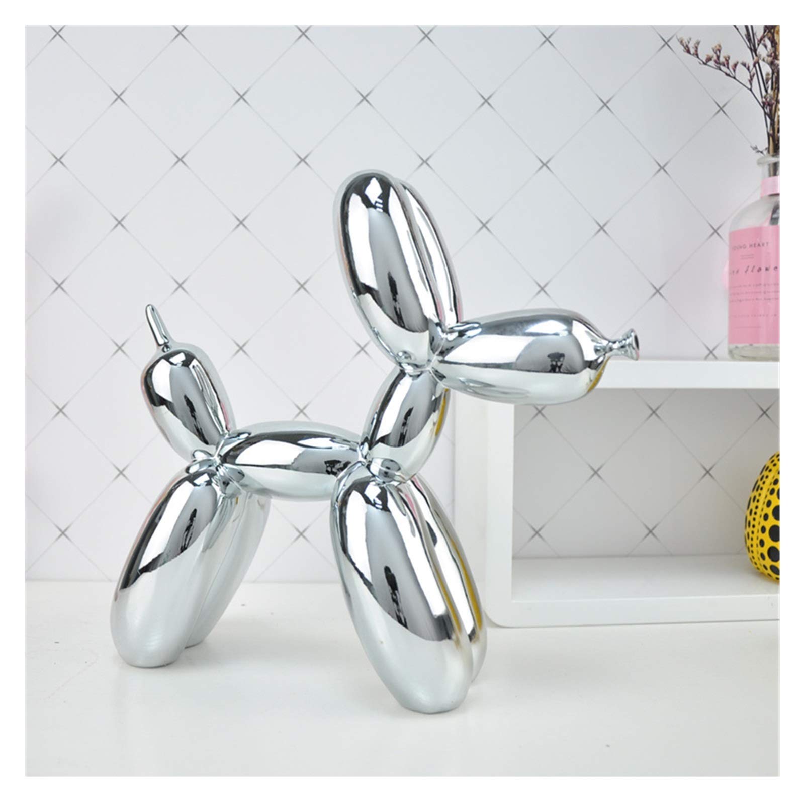FEANG Shiny Balloon Dog Statue - Silver Resin Animal Art Sculpture, 30cm x 12cm x 30cm Modern Home Decor for Living Room, Office, Party Decoration - Unique Gift Idea for Dog Lovers