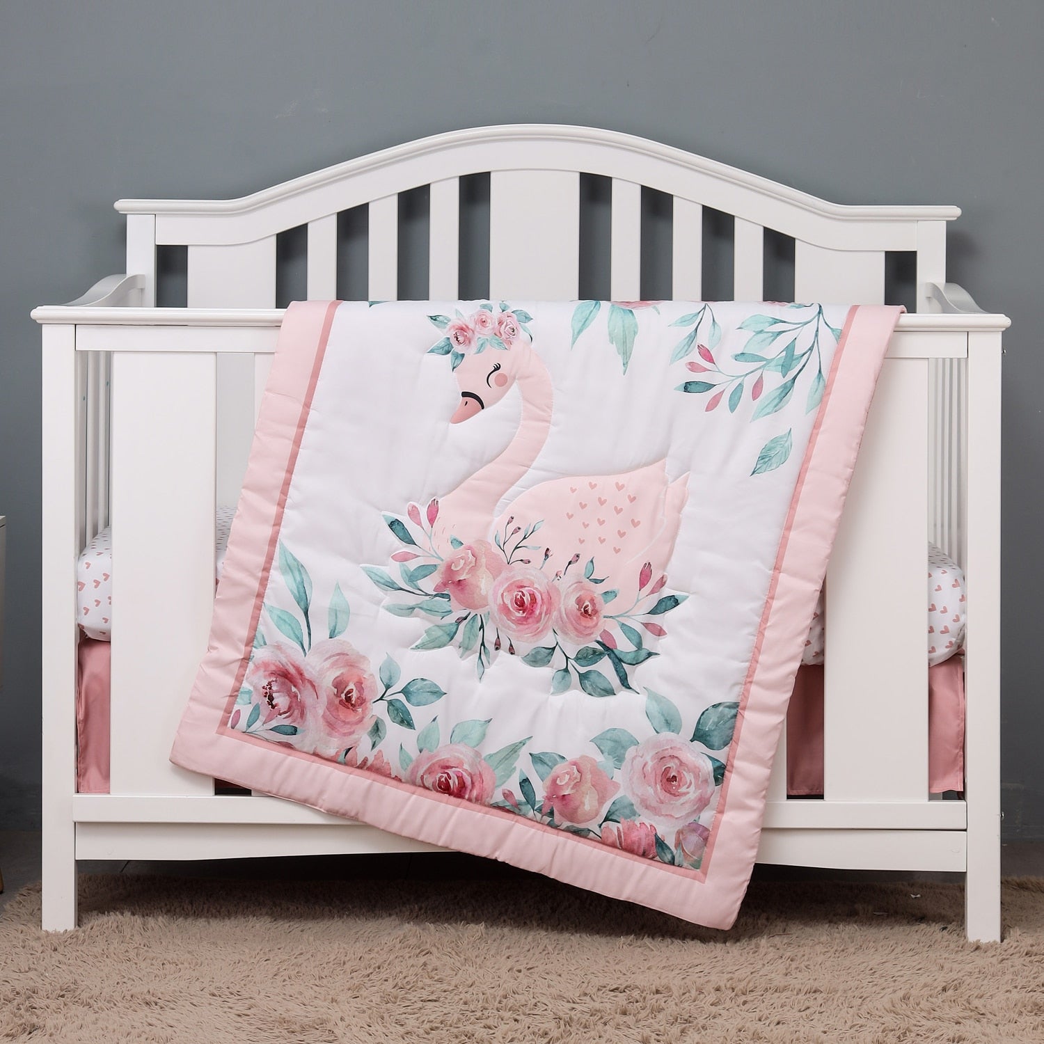 Swan Baby Crib Bedding Set for Girls - Soft Nursery Bedding Accessories with Swan Design - Perfect for Newborns, Infants & Toddlers - Ideal for Nursery Decor, Baby Showers & Gifts