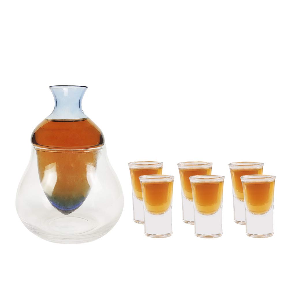 Premium Sake Set - 8.5oz Japanese Sake Carafe with 6pc 1oz Sake Cups for Hot or Cold Sake (Dark Bottom) - Perfect for Japanese Dining, Sushi Nights & Asian Themed Parties