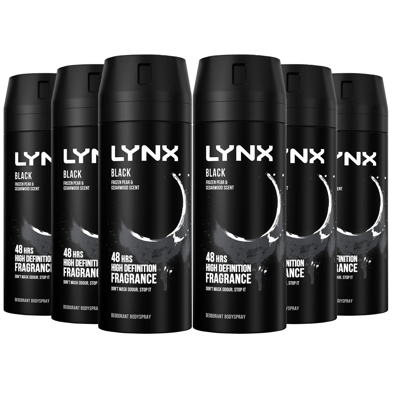 Lynx Black Deodorant Body Spray for Men - 6 Pack (150ml Each) | Long-Lasting Fragrance & Odor Protection | Gym, Work & Everyday Use