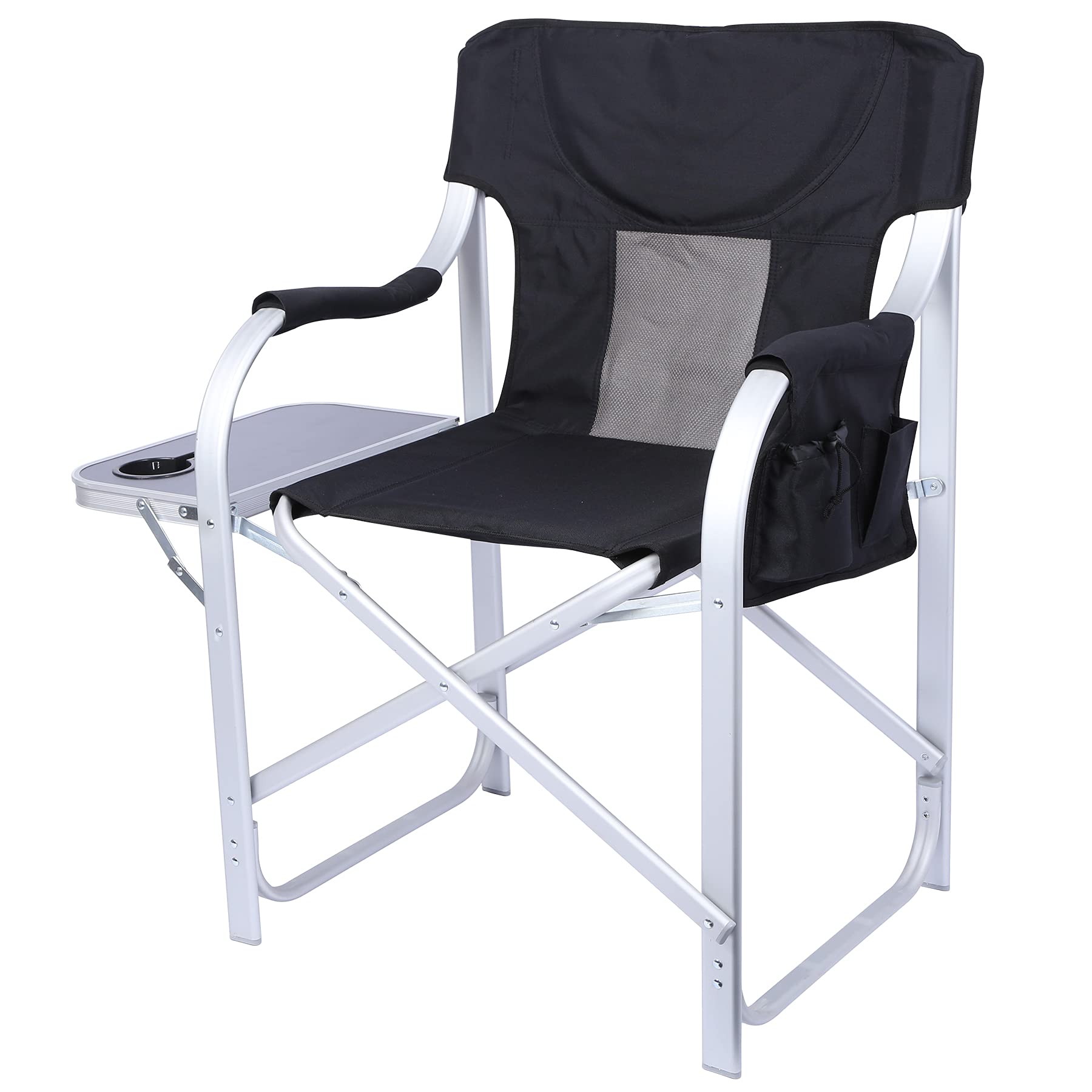 **CAMPMAX Heavy Duty Oversized Camping Chairs for Adults - Sturdy Folding Director Chair with Side Table - Portable Outdoor Lawn Chair for Camping, Beach, Picnics & Sporting Events - Black**