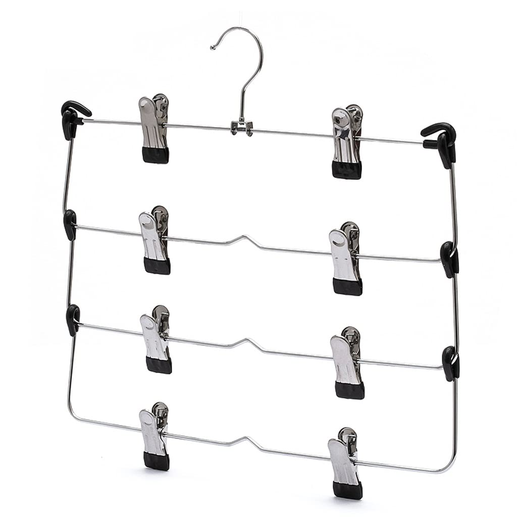 GTGX HK Space Saving 4-Tier Metal Skirt Hanger with Clips - Adjustable Pants Hanger for Slacks, Jeans & Towels - Closet Storage Organizer (3 Pack) - Perfect for Small Spaces & Wardrobe Organization