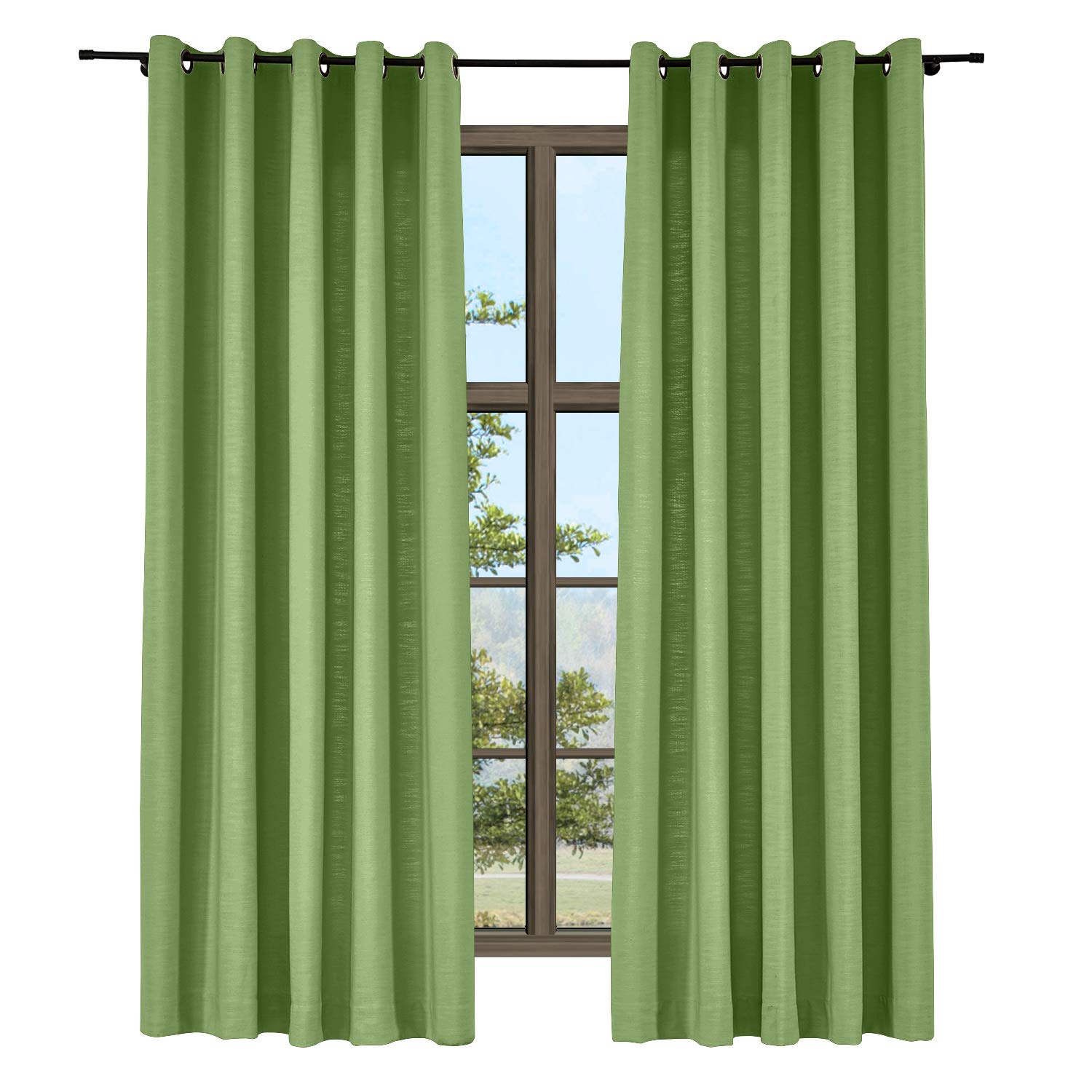 TWOPAGES Cotton Linen Bronze Grommet Drape Curtain - Elegant Solid Olive Light Reducing Window Treatment for Living Room & Bedroom (1 Panel, 50 x 84 Inches) - Perfect for Home Decor, Blackout & Privacy