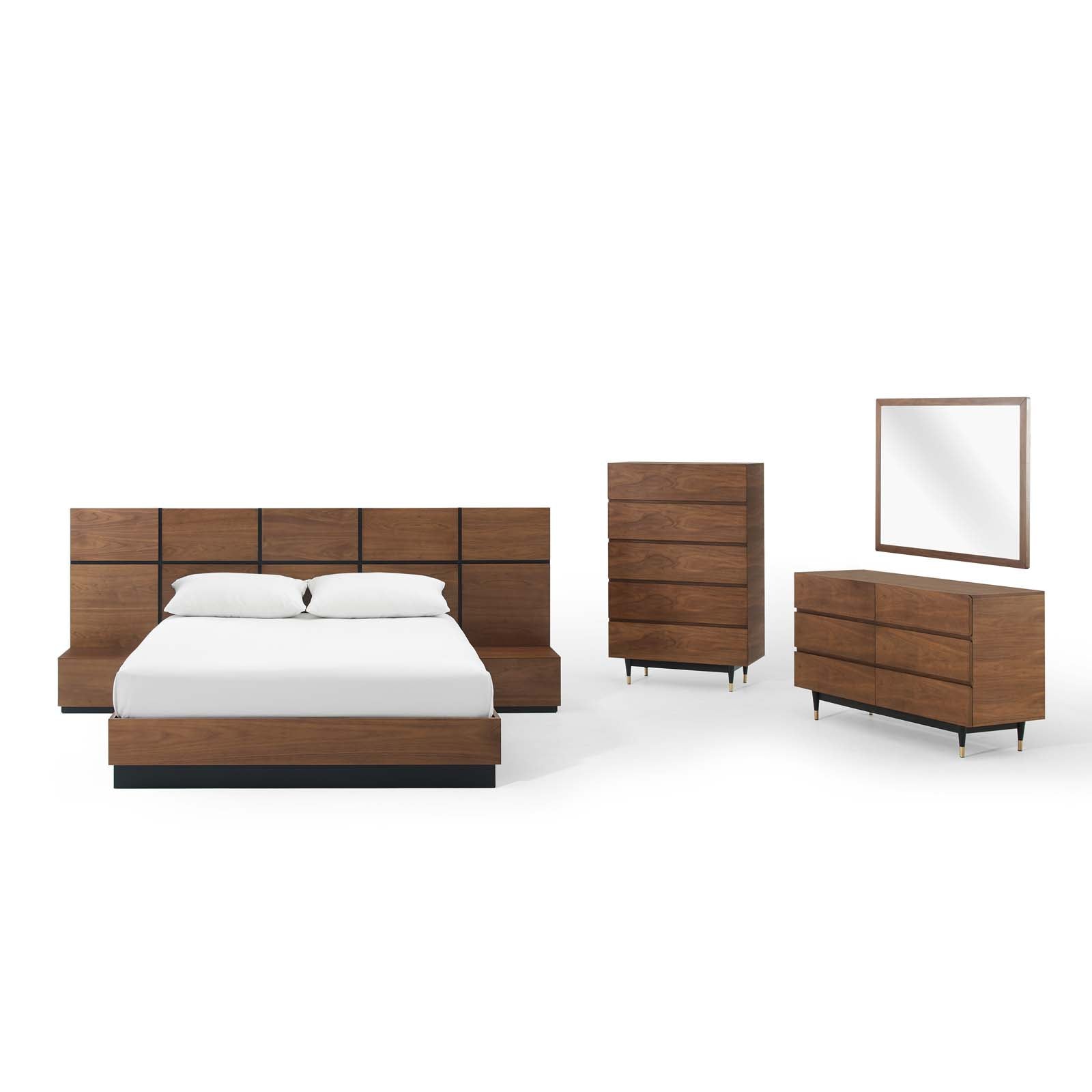 Caima 6-Piece Bedroom Furniture Set - Queen Size Bed Frame, Nightstand & Dresser - Perfect for Master Bedroom & Guest Room Decor