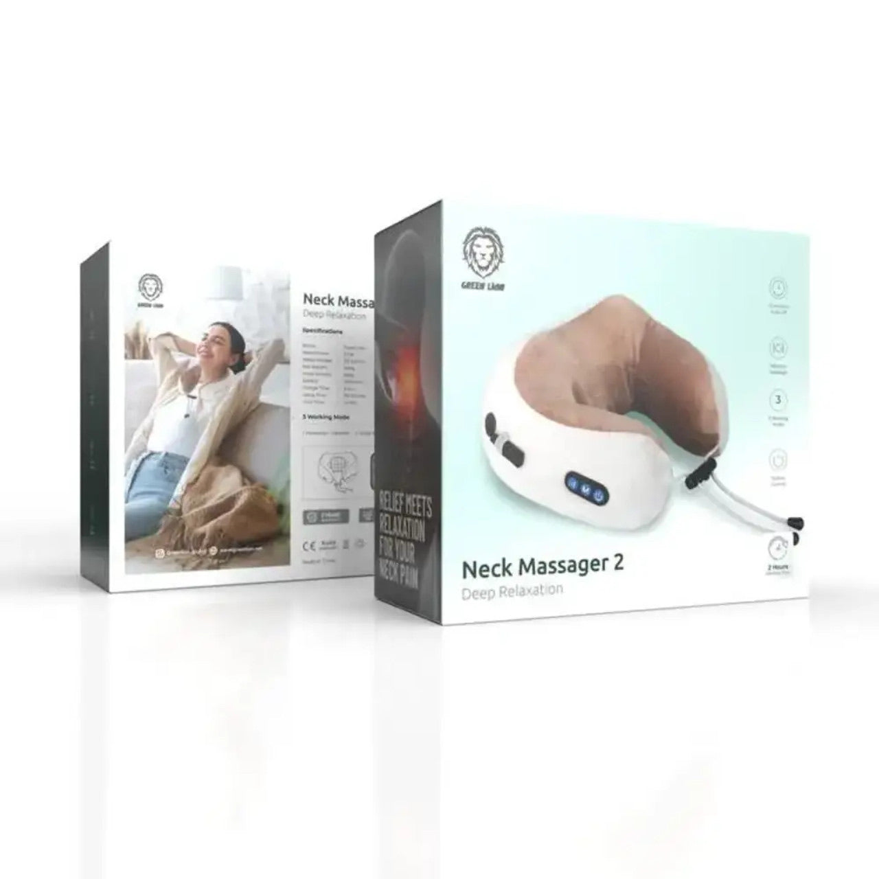 Green Lion Neck Massager - Electric Shiatsu Massage with Heat for Pain Relief - Perfect for Home, Office & Travel Use