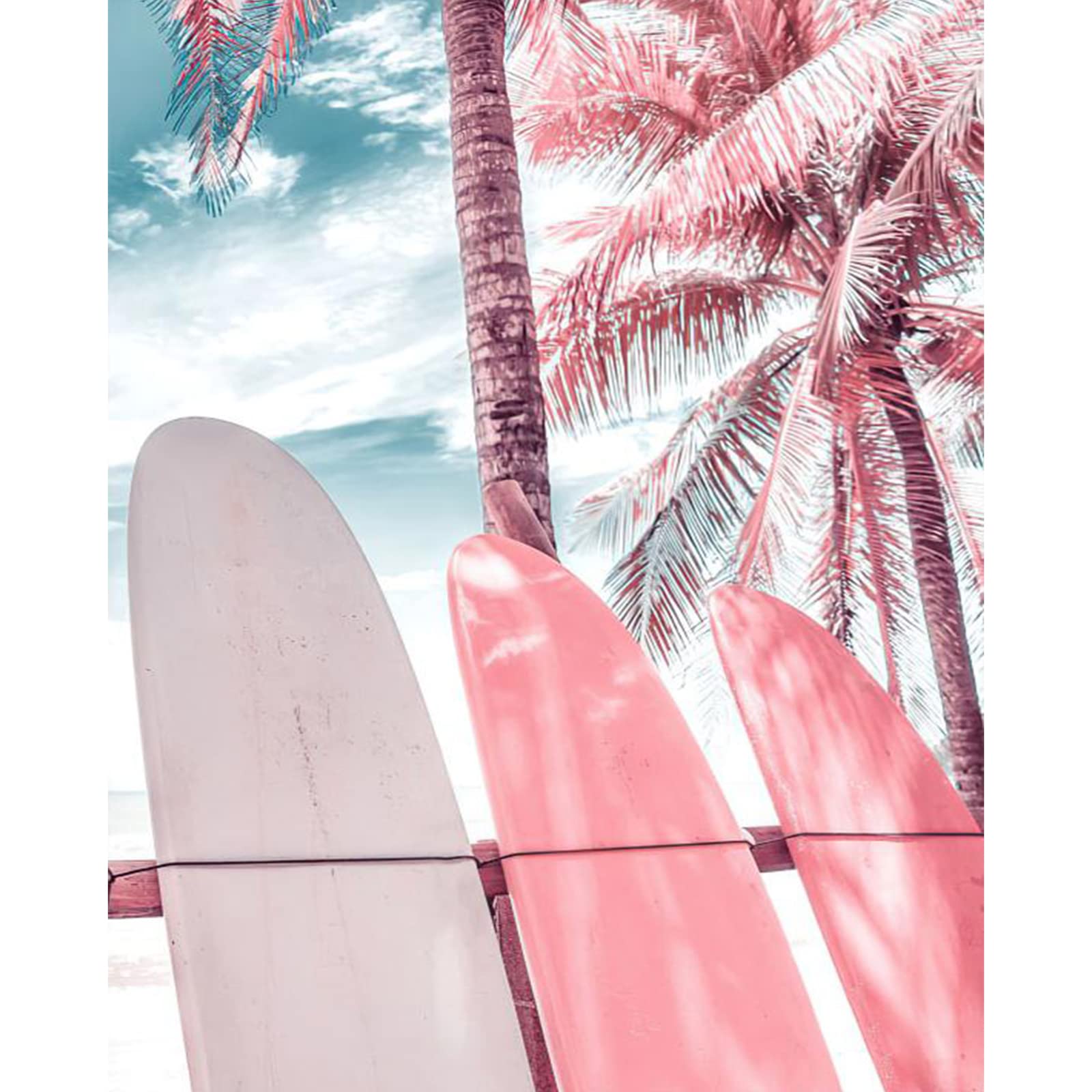 Surfboard Paint by Numbers Kit - 16x20 Inch DIY Oil Painting Canvas for Kids, Adults & Beginners with Brushes & Acrylic Paints - Pink Palm Trees Photo Gift (Unframed) - Perfect for Home Decor, Art Therapy & Creative Gifts