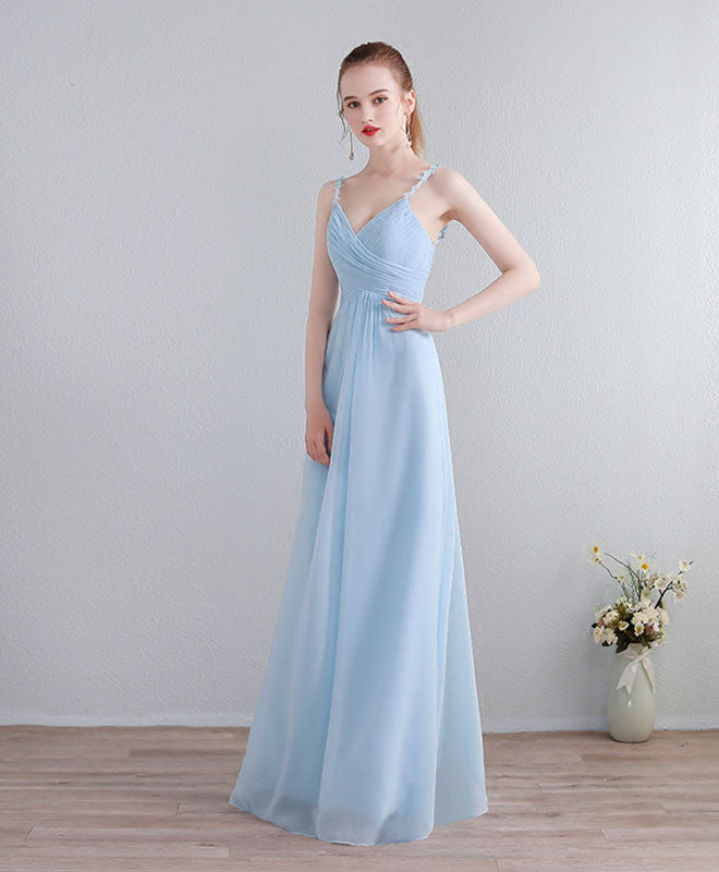 Elegant Light Blue V-Neck Long Prom Dress with Lace Details - Formal Evening Gown for Homecoming, Wedding, and Special Occasions