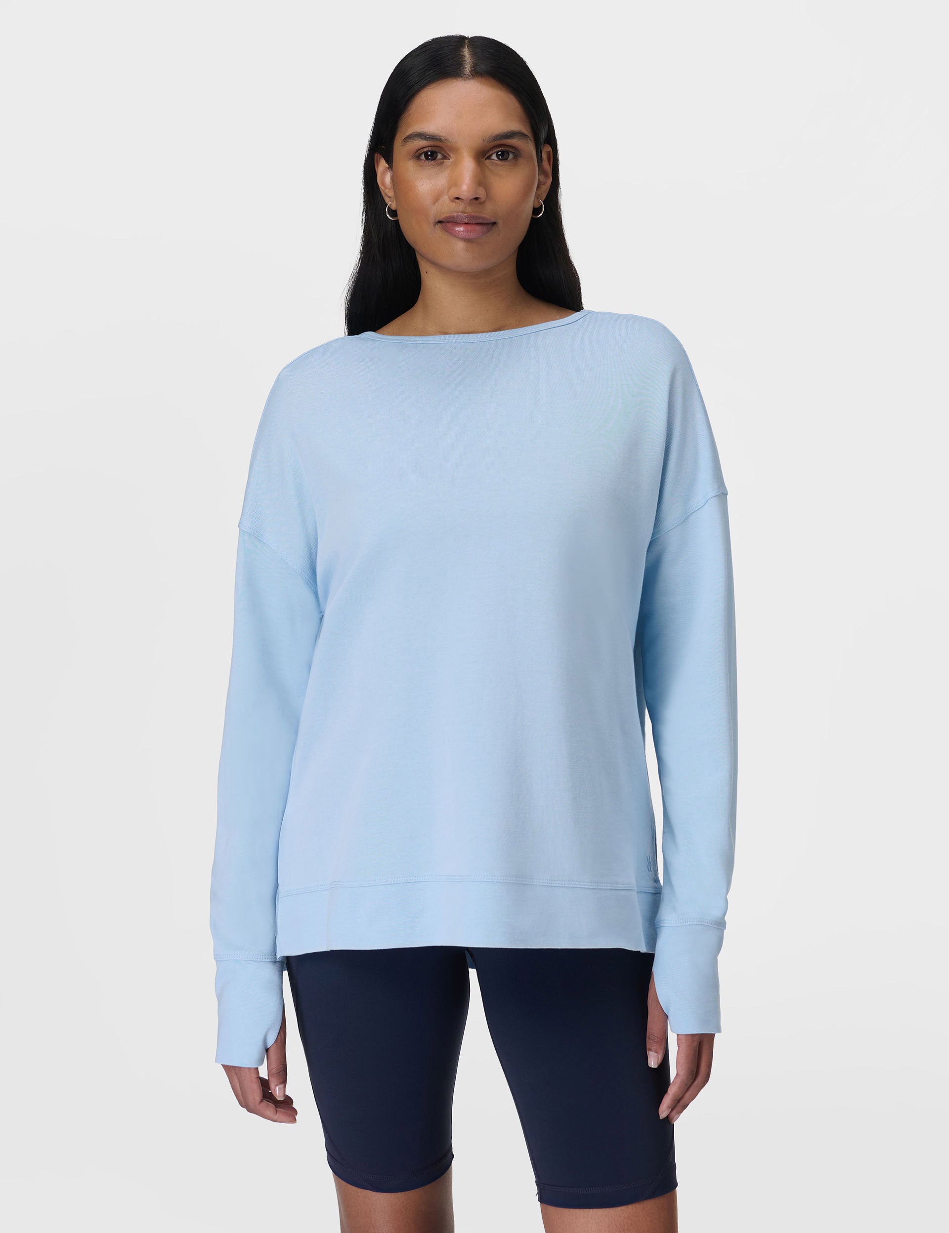 After Class Cross Back Sweatshirt for Women - Comfortable Breeze Blue Pullover | Perfect for Casual Wear, Lounging & College Campus Fashion
