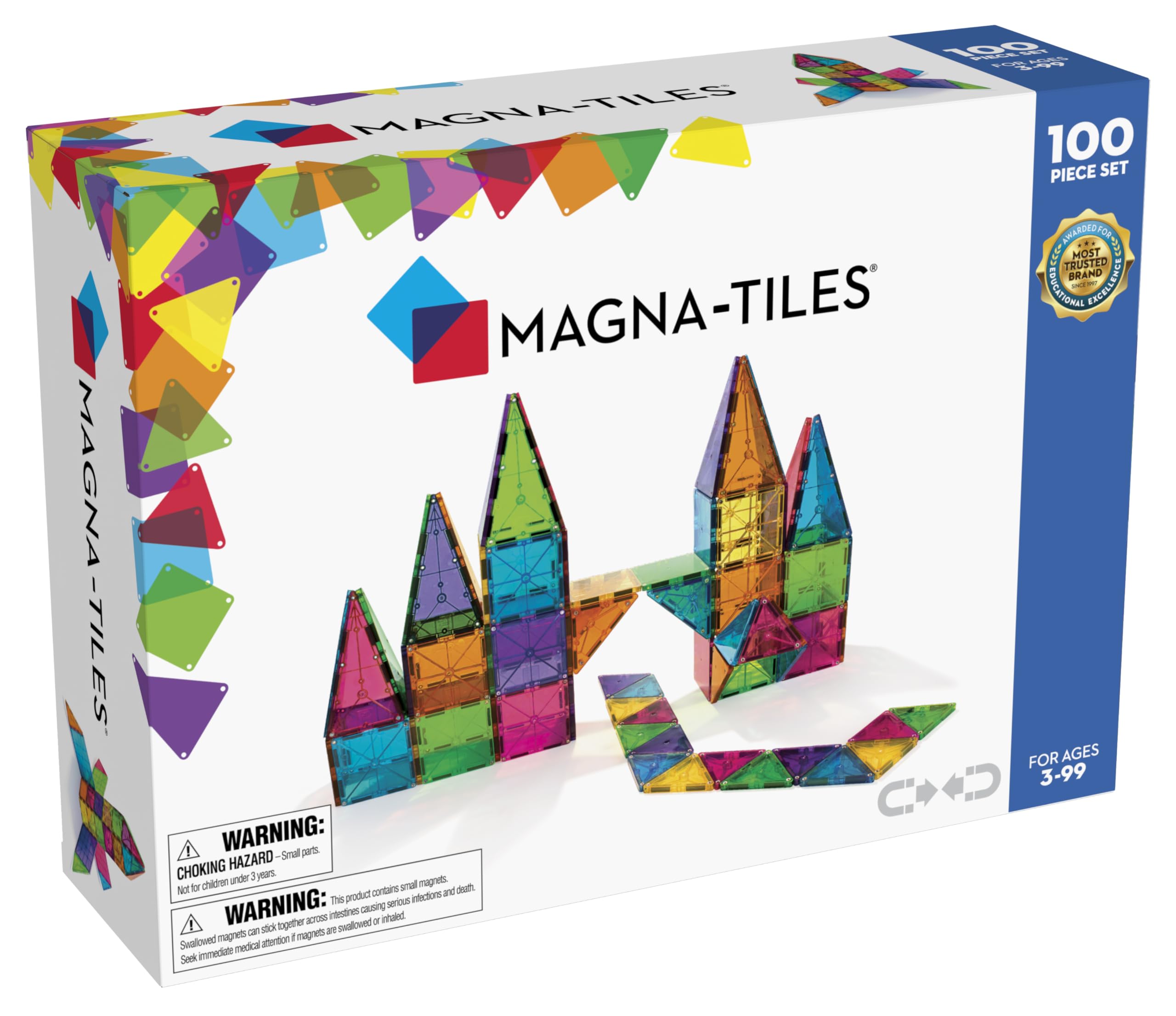 MAGNA-TILES Classic 100-Piece Magnetic Construction Set | Original Magnetic Building Blocks for Kids | STEM Educational Toys for Creative Play & Classroom Learning