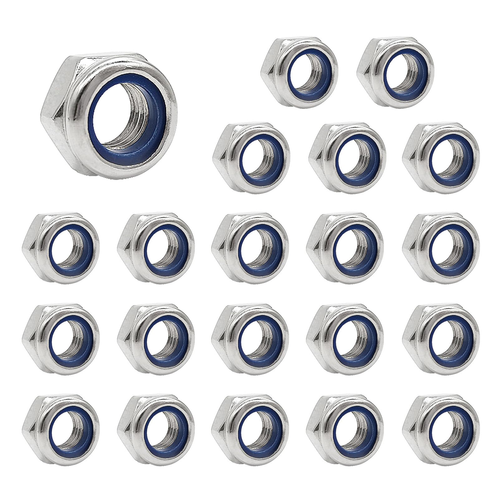 20pcs M6 Nylon Lock Nuts - 304 Stainless Steel Hex Nyloc Nuts for Bolts & Fasteners - DIY & Automotive Use