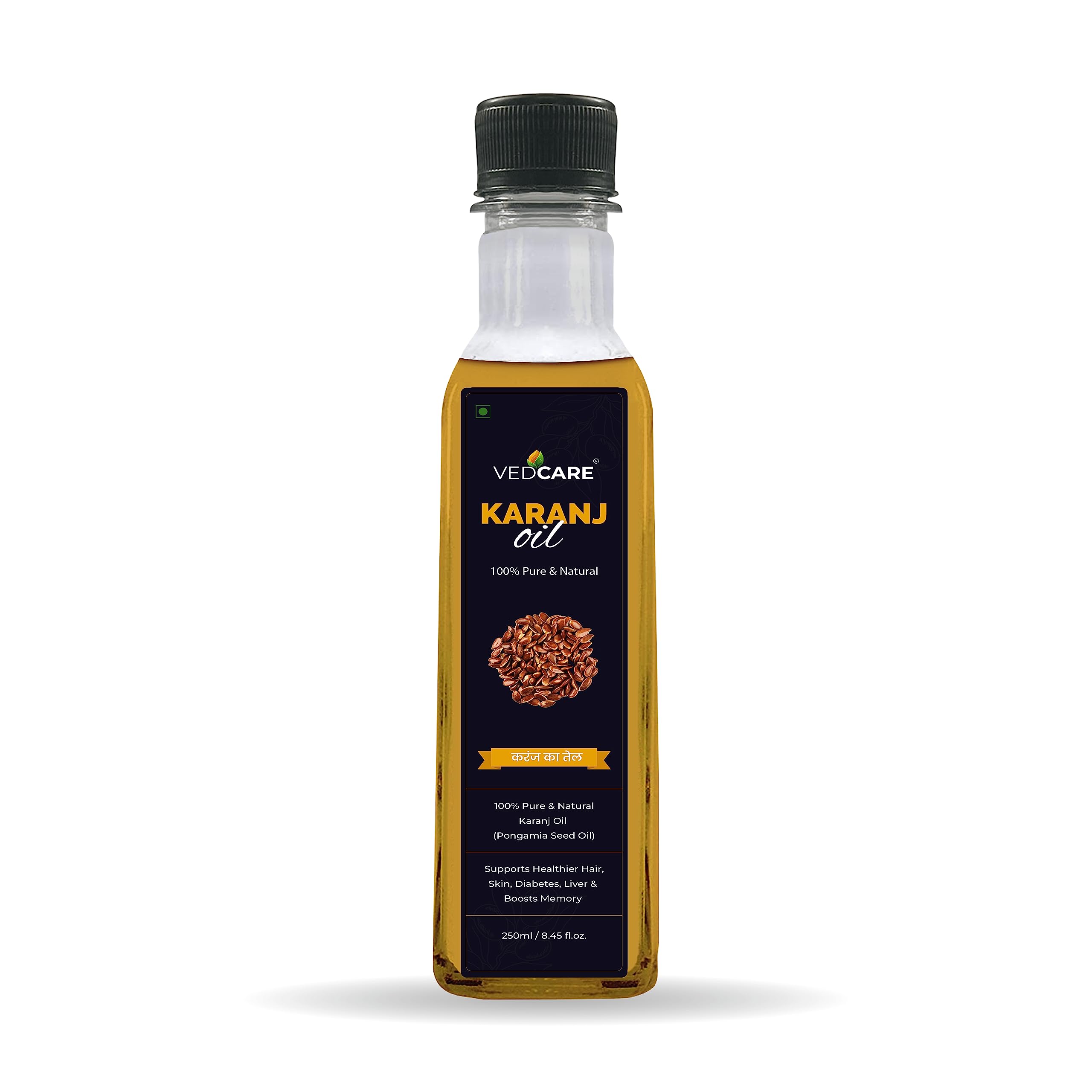 Vedcare 100% Pure Natural Karanj Oil for Hair Growth & Skin Care - Cold Pressed Organic Pongamia Oil, 250ml - Promotes Healthy Scalp, Reduces Dandruff & Nourishes Skin - Perfect for Daily Hair & Skin Routine