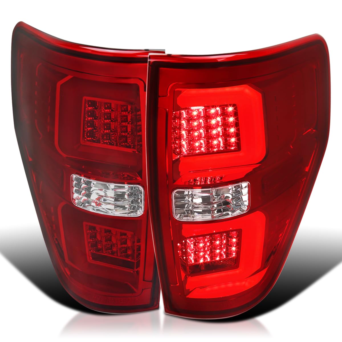 Spec-D Tuning Red LED Tail Lights with Light Bar for 2009-2014 Ford F150 - Left & Right Pair Assembly - Upgrade Your Truck's Style & Visibility for Night Driving & Custom Look