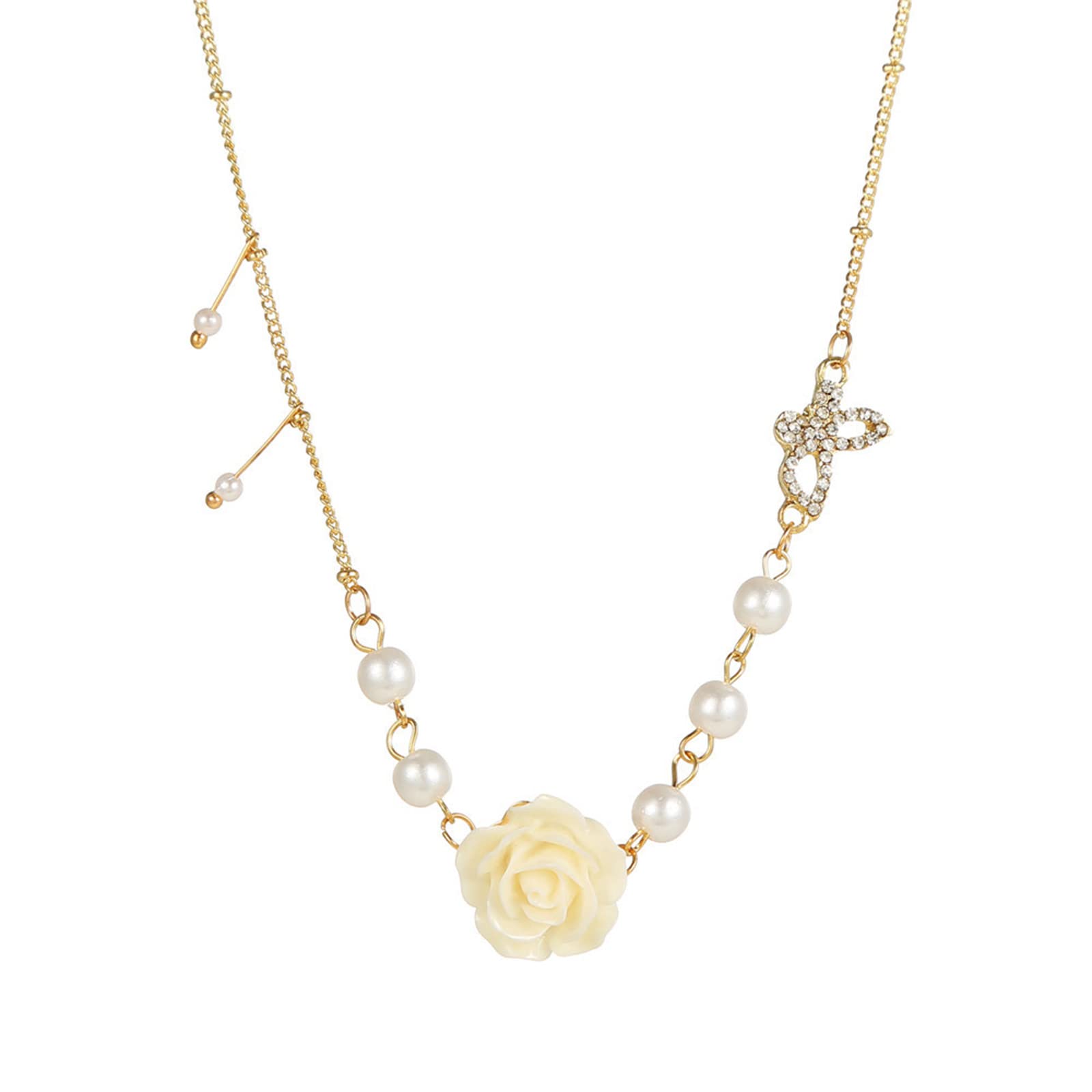 Elegant BBZUI Pearl Flower Paperclip Chain Necklace for Women - Gold Plated Initial Pendant Choker & Adjustable Toggle Necklace | Perfect for Date Nights, Weddings & Everyday Jewelry