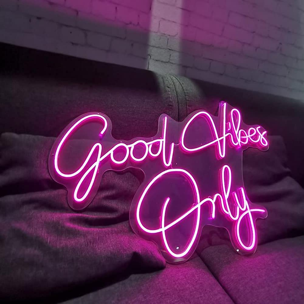 Good Vibes Only Pink LED Neon Sign - 58x39cm Wall Art for Bedroom, Bar, Pub, Club & Home Decor | Perfect Gift for Christmas, Parties & Rave Events | Vibrant Neon Light Decor for Apartment & Office Spaces