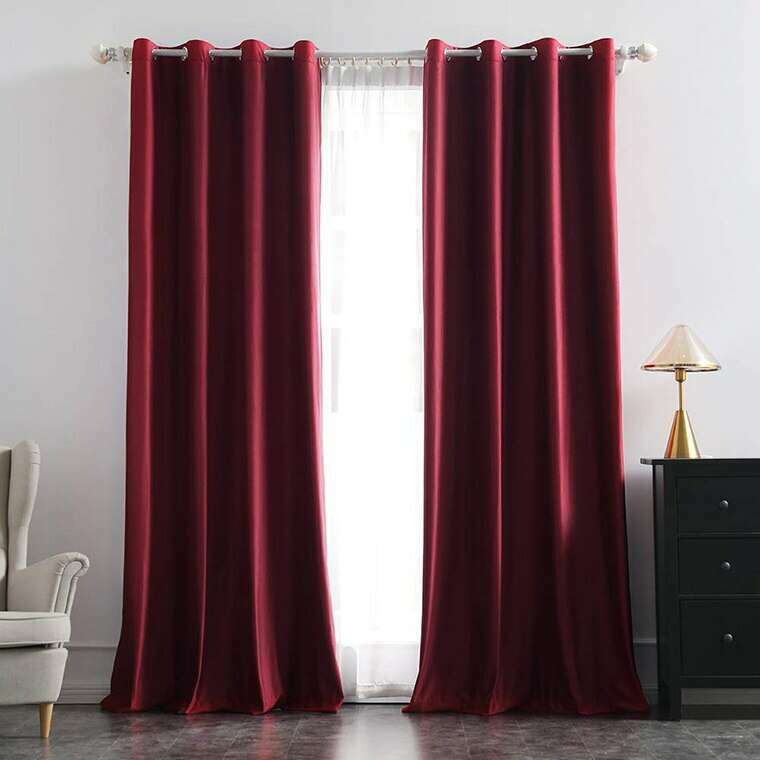 Brittany Velvet Plain Curtains Burgundy Red - Blackout Window Drapes for Living Room & Bedroom - Thermal Insulated Luxury Velvet Curtain Panels