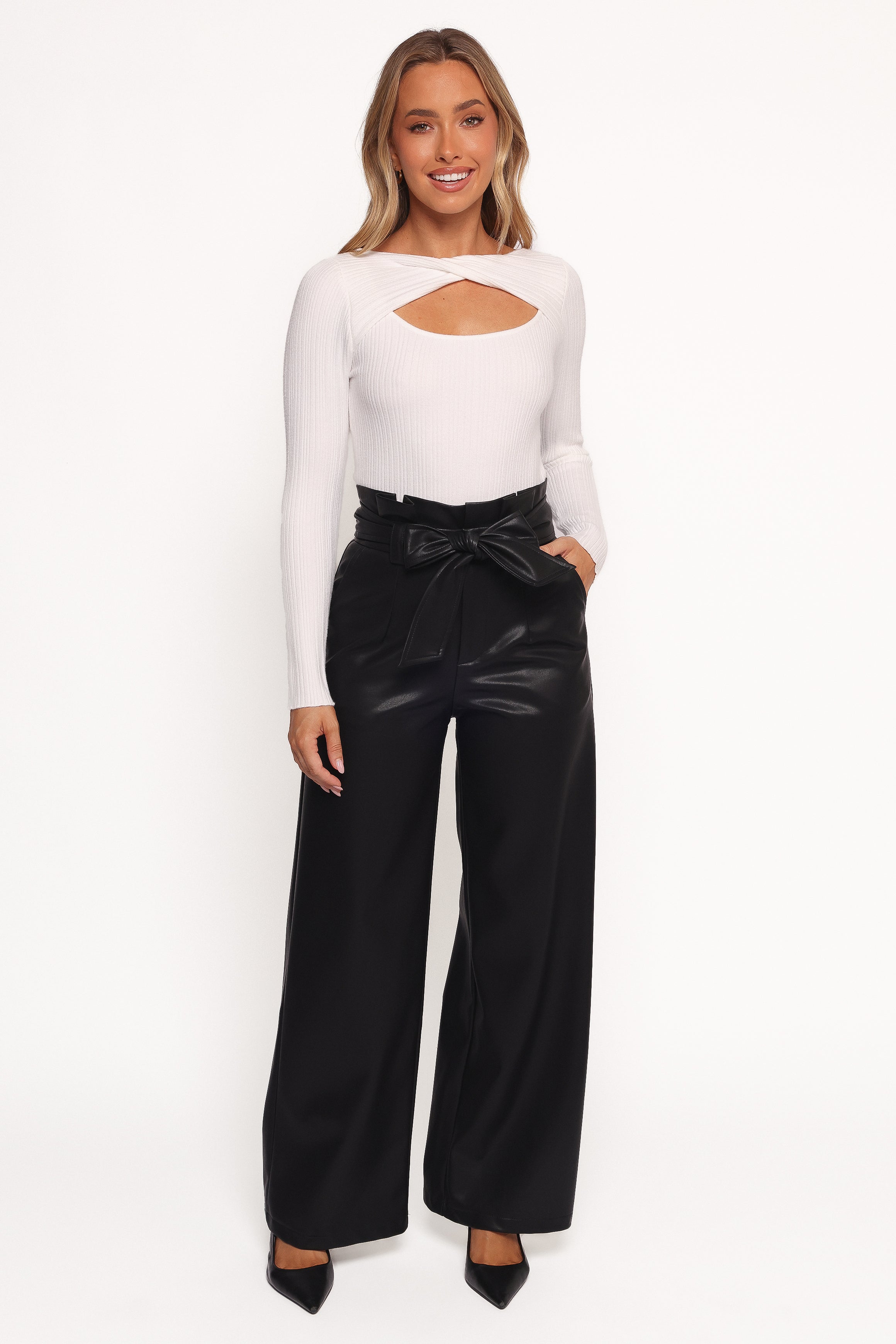 Asher Twist Neck Knitted Top for Women - Soft White Knit Sweater | Casual Chic Tops for Fall & Winter | Perfect for Office, Date Night & Holiday Outfits