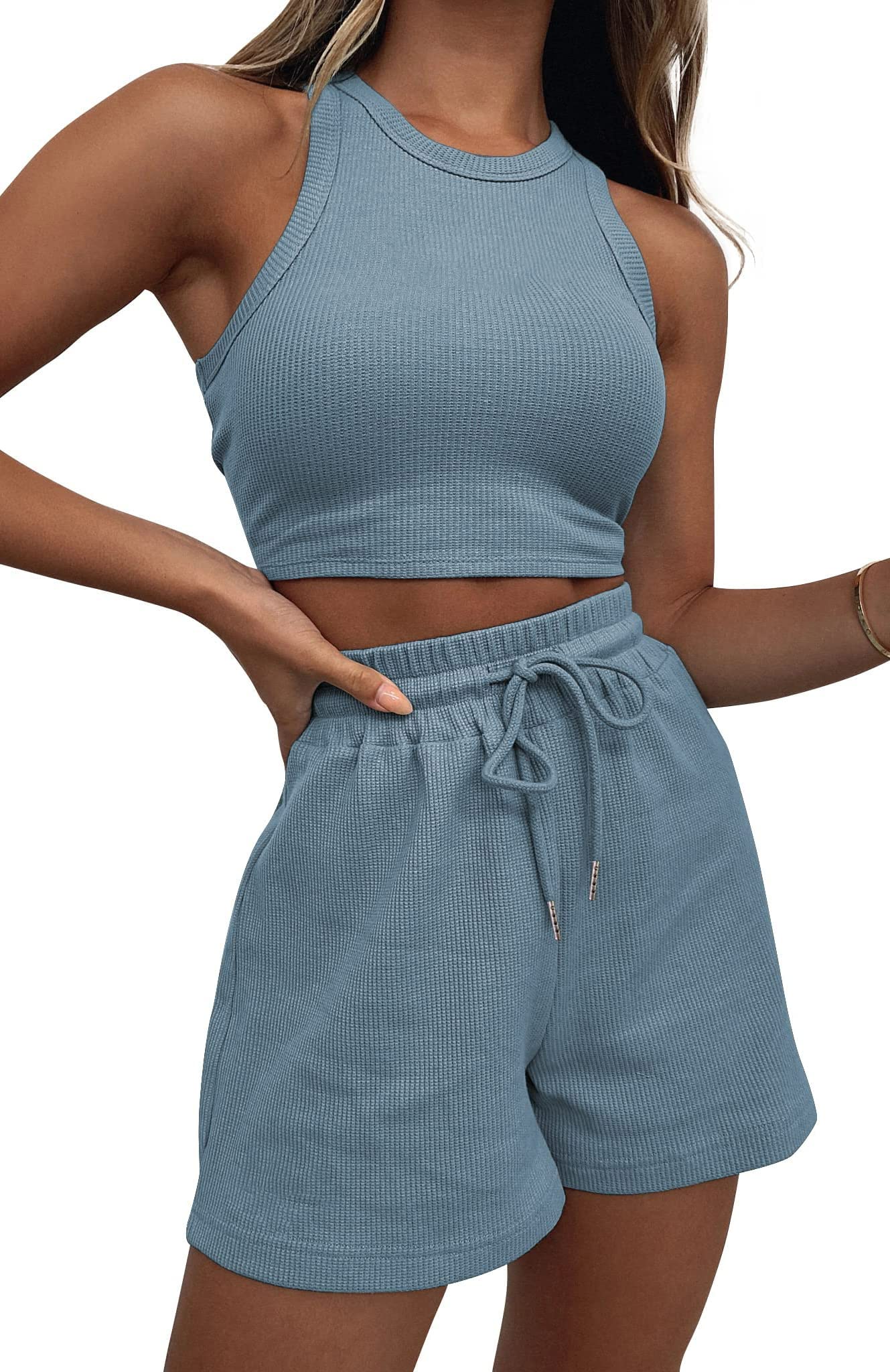 Women's Two Piece Lounge Sets - Sleeveless Crop Top & Shorts Comfy Outfit | Summer Casual Wear, Yoga, Home Relaxation, Vacation Outfits