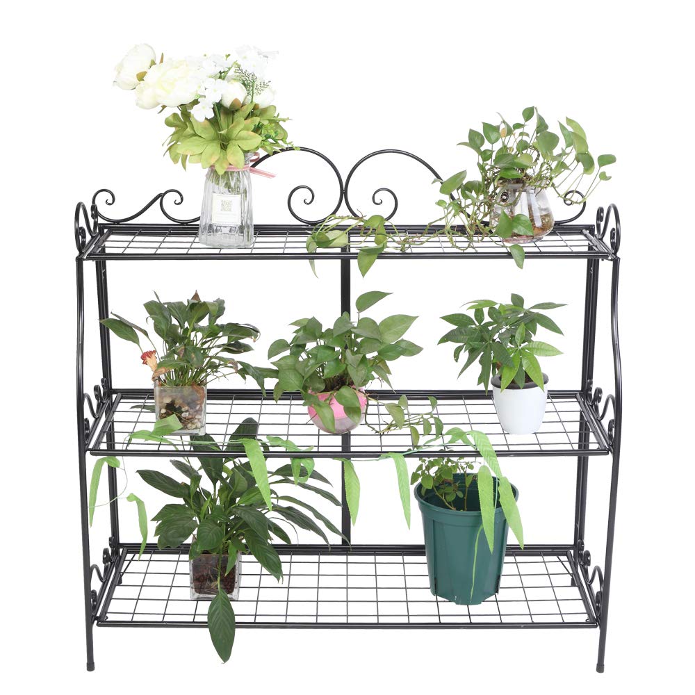 3 Tier Metal Plant Stand with Lace Frame - Flower Display Rack, Pots Holder & Storage Shelf for Indoor/Outdoor Use - Perfect for Living Room, Yard, Garden Decor & Plant Organization