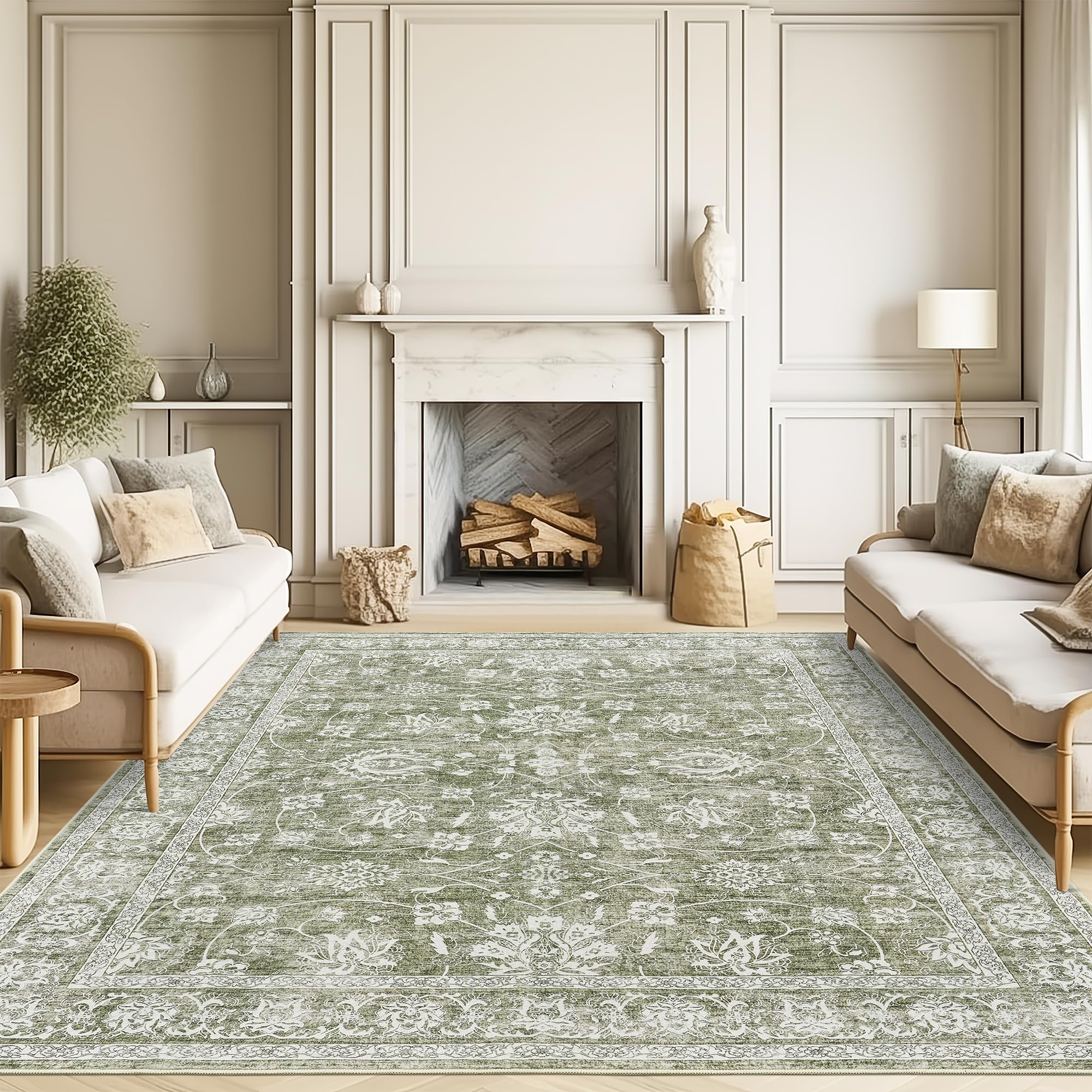 Valenrug 8x10 Area Rug - Machine Washable Non-Slip Living Room Rug, Stain Resistant Bedroom Carpet | Soft & Durable Indoor Floor Mat for Home Decor (8'x10', Green) | Perfect for Living Spaces, Bedrooms & High-Traffic Areas