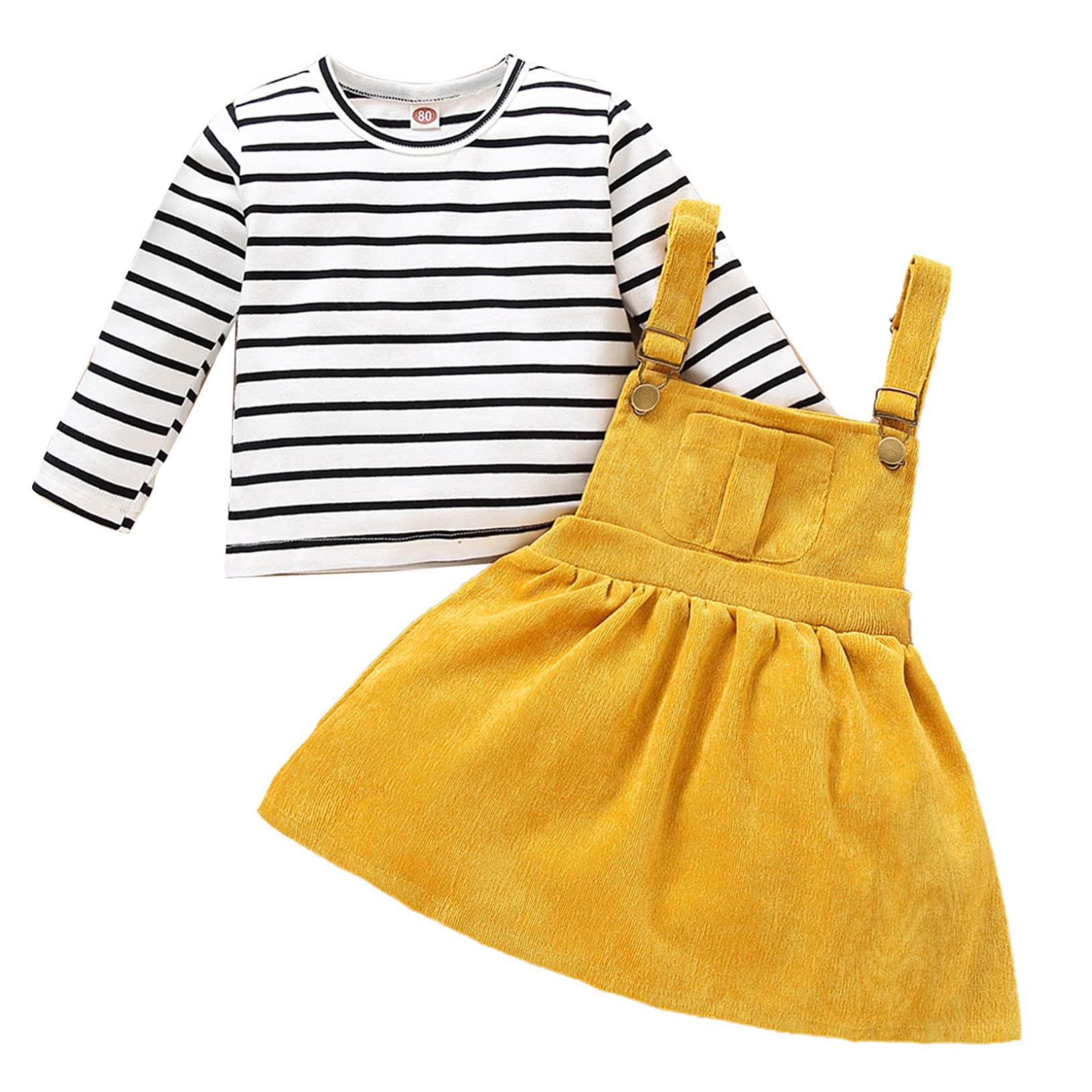 Yeahdor Baby Girl Striped Long Sleeve Pullover Top & Suspenders Overall Dress Set - Cute Outfit for Newborn Toddler Photos, Playdates & Special Occasions