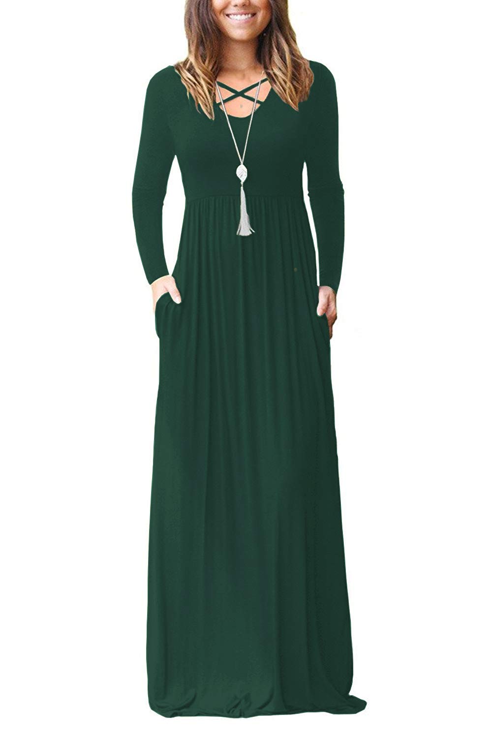 LILBETTER Women's Long Sleeve Maxi Dress - Loose Fit Casual Plain Long Dress with Pockets | Perfect for Everyday Wear, Beach Cover Up & Vacation Outfits