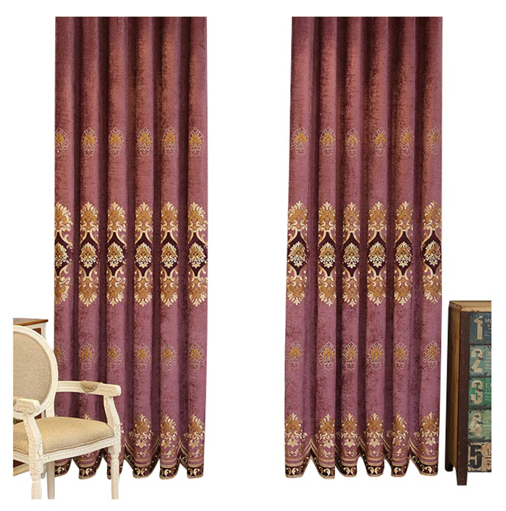 European Style Traditional Embroidery Window Curtain Panel - Rod Pocket Design for Bedroom, Living Room, Dining Room & Bathroom - 50x102 Inches, Purple - Elegant Home Decor & Privacy Solution