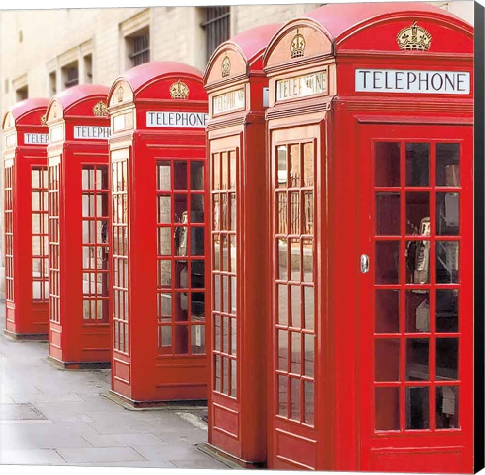 London Phoneboxes by Wild Apple - Premium Canvas Wall Art, 24x24 Inches, Museum Wrapped with Black Sides - Perfect for Living Room, Office & British-Themed Decor