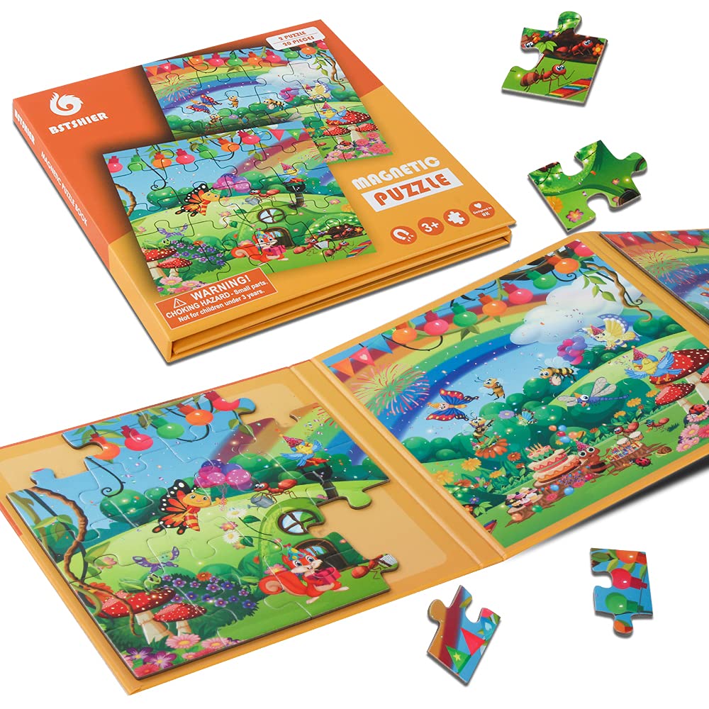 BST SHIER Magnetic Wooden Jigsaw Puzzles for Kids Ages 3-6 - 2 Pack 20-Piece Forest & Party Themes - Educational Travel Toys for Toddlers Boys & Girls | Perfect for Airplane Rides, Road Trips & Birthday Party Favors