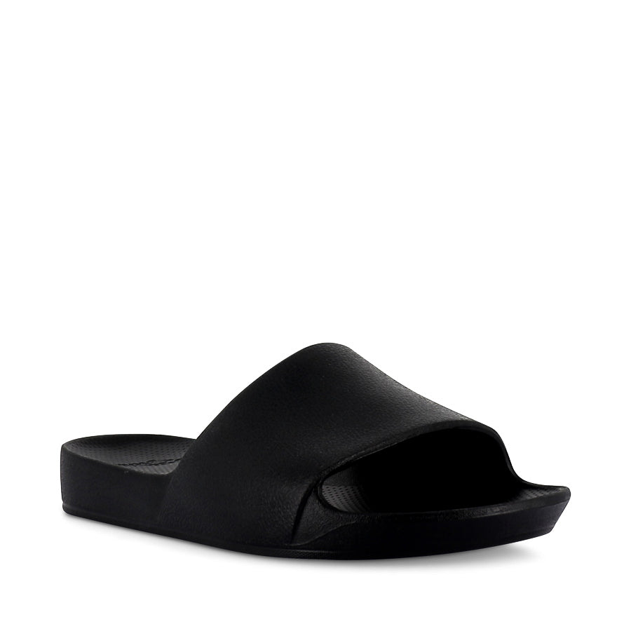 Arch Support Slides for Men & Women - Comfortable Orthopedic House Slippers with Cushioned Footbed - Perfect for Indoor, Lounge & Recovery (Black)