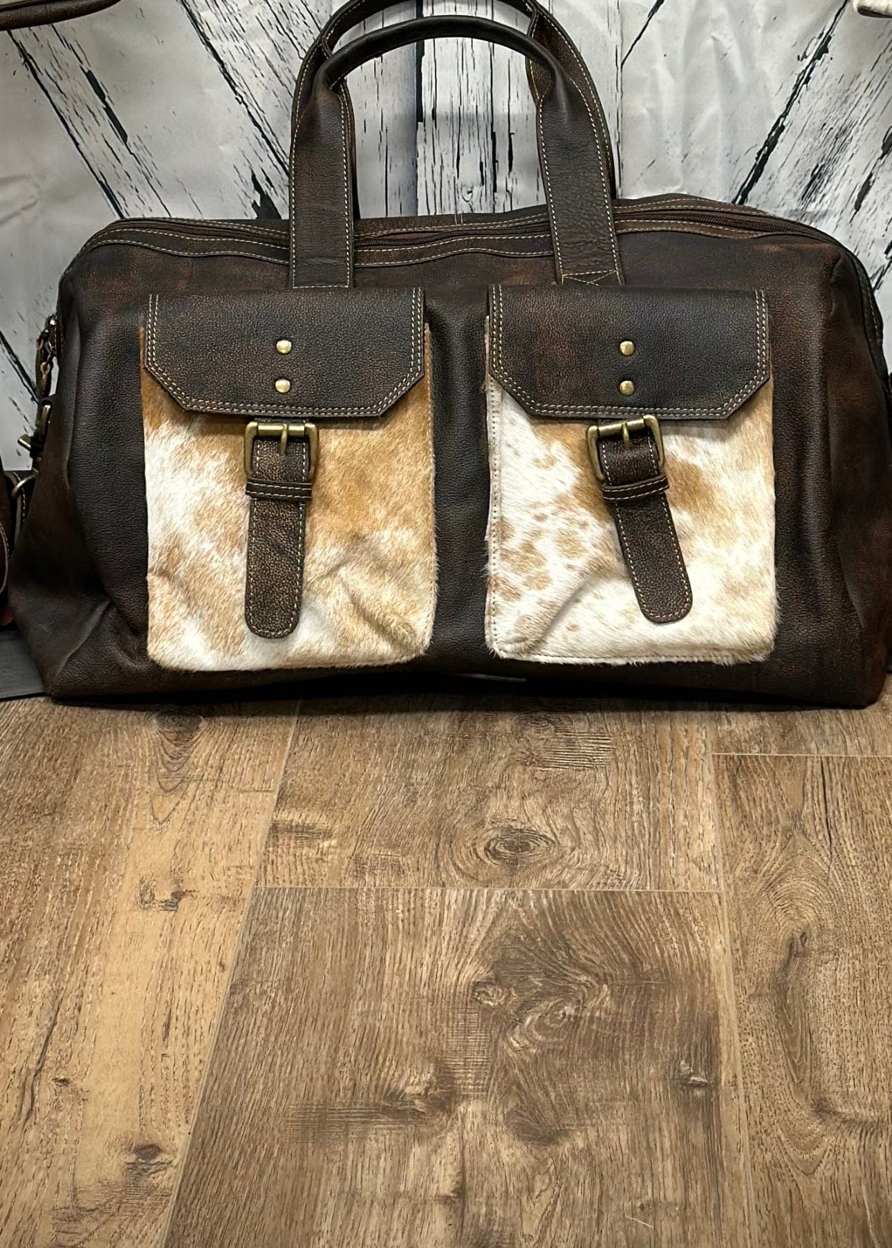 Premium Genuine Leather & Cowhide Myra Overnighter Bag - Stylish Travel Duffle for Business Trips, Weekend Getaways & Gym Essentials