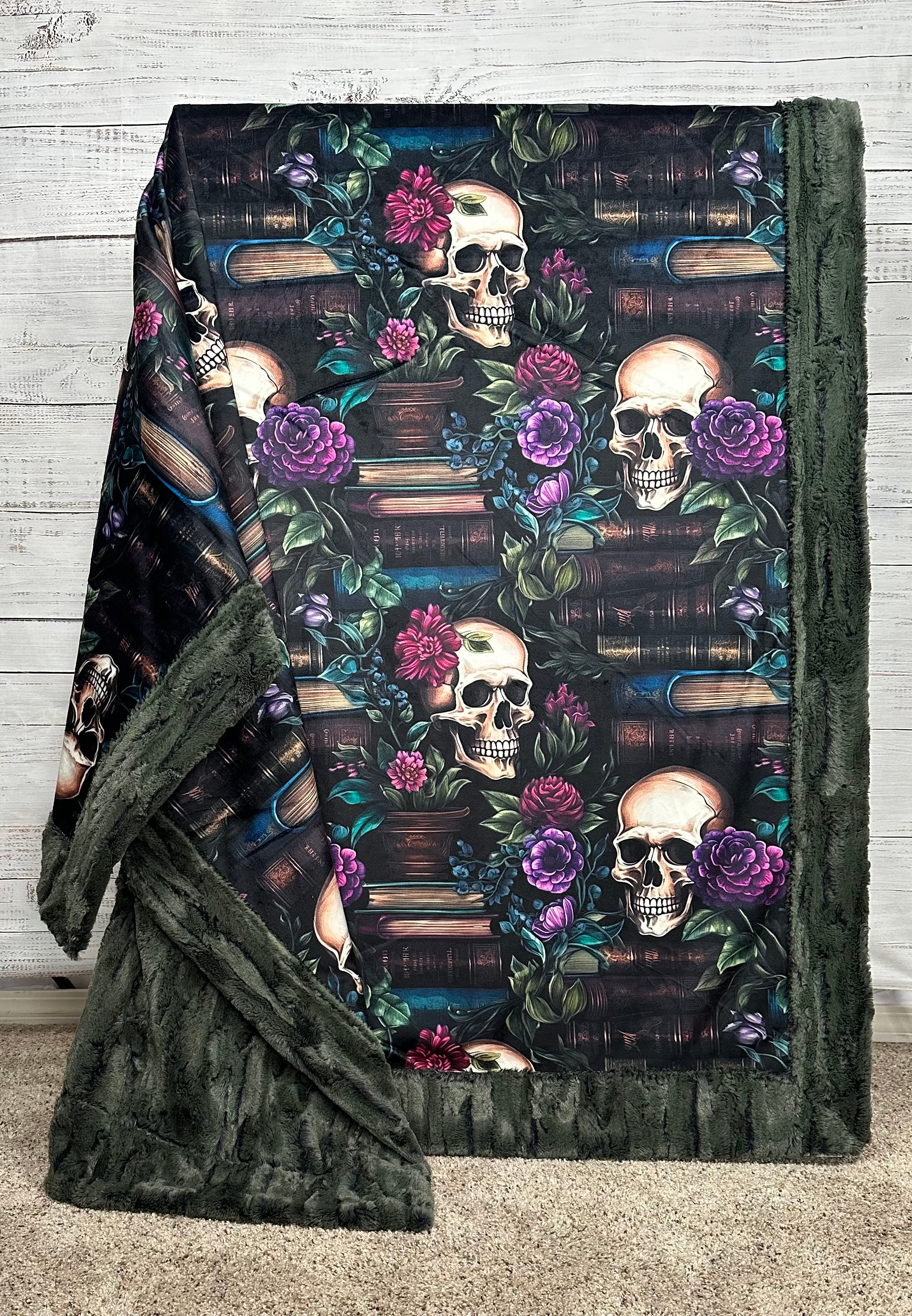 Books and Skulls Camo Print Luxe Large 55x79 Minky Blanket - Soft Throw for Bed, Couch, and Outdoor Camping