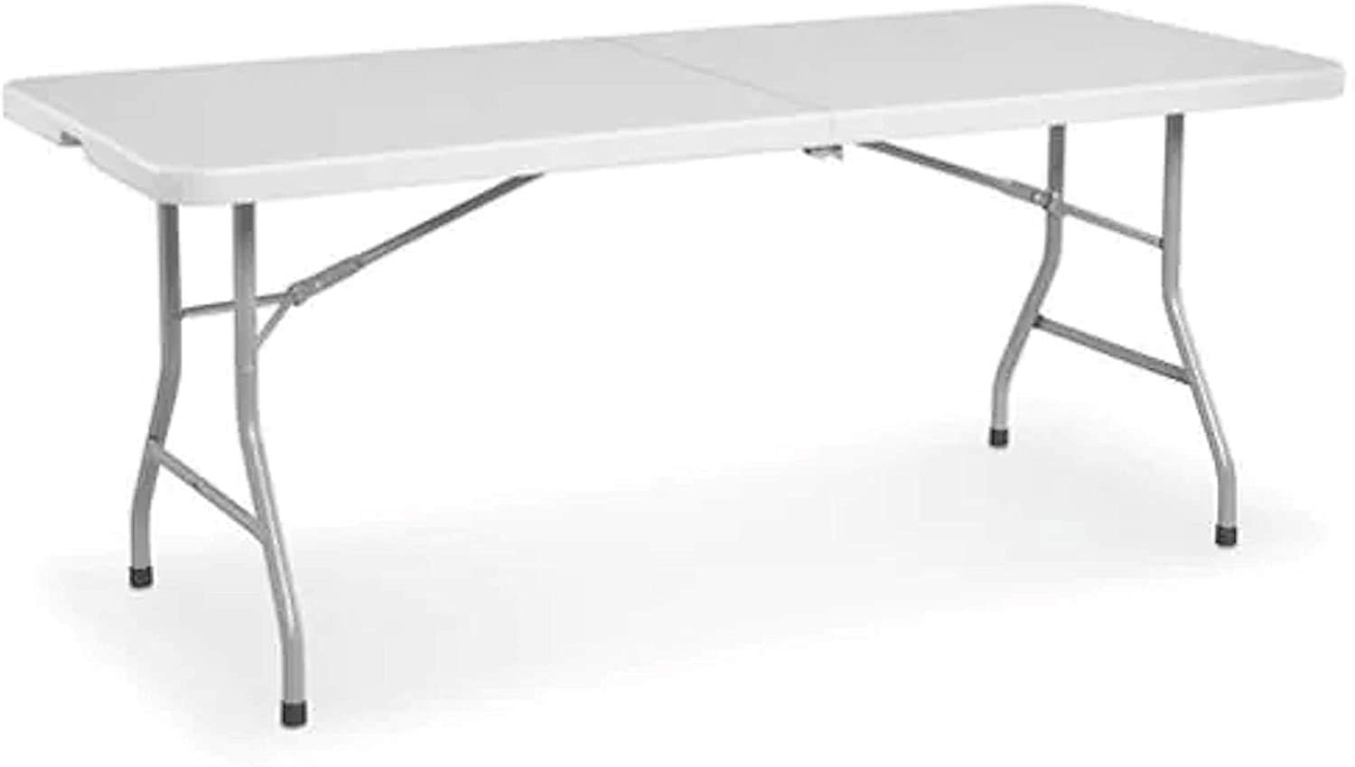 New Home Era 6 ft Plastic Folding Table - Lightweight Bi-Fold Rectangular Outdoor Table with Carrying Handle for Picnics, Parties, Camping - Durable Portable Table for Backyard BBQ, Tailgating & Events