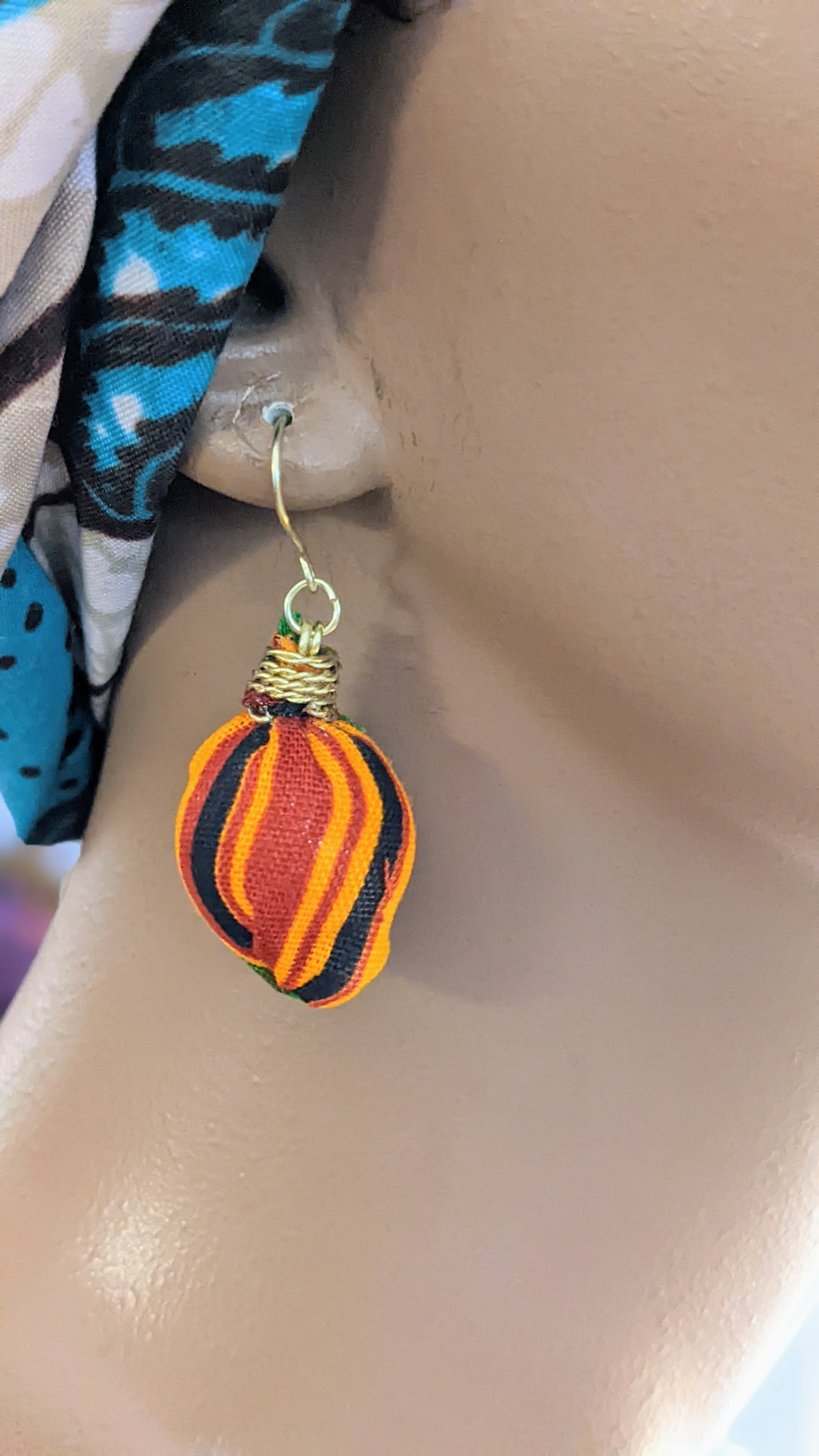 Dzifa Oval Kente African Print Earrings - Handmade Beaded Dangle Earrings for Women | Perfect for Weddings, Parties, and Cultural Events (DPER32270V)