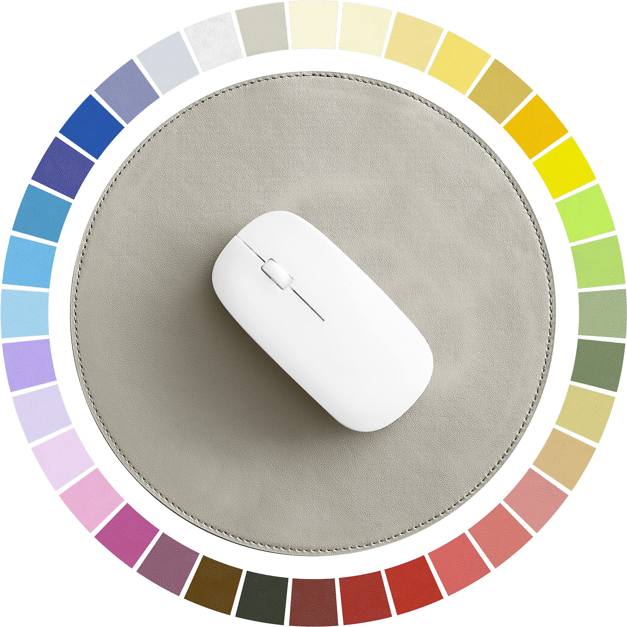 Premium 9-inch Circle Mouse Pad - PU Leather, Stitched Edge, Waterproof & Non-Slip - Perfect for Office, Gaming & Home Use (Gray #43) - Compatible with Laptop, PC, Computer & Wireless Mouse