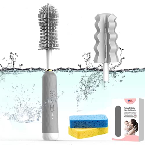 Electric Baby Bottle Brush Cleaner Set - Rechargeable Silicone Bottle Washer for Tumbler, Glass, Baby Bottles | Dishwasher Safe | Perfect for Home, Nursery & Travel (Grey, 4-Piece Set)