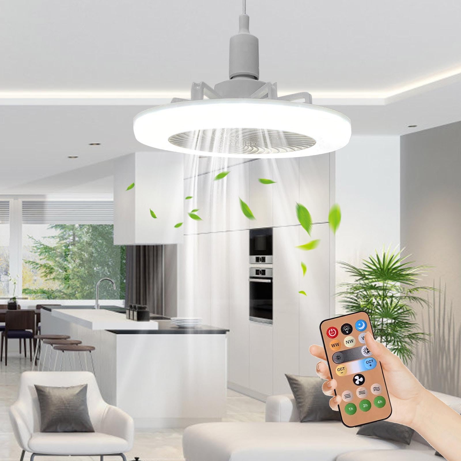 30W Universal Ceiling Fan with Light and Remote Control - Energy Saving, Eye-Protecting, 3 Color Dimmable LED & 3 Speed Settings - Perfect for Living Room, Bedroom, and Office Spaces