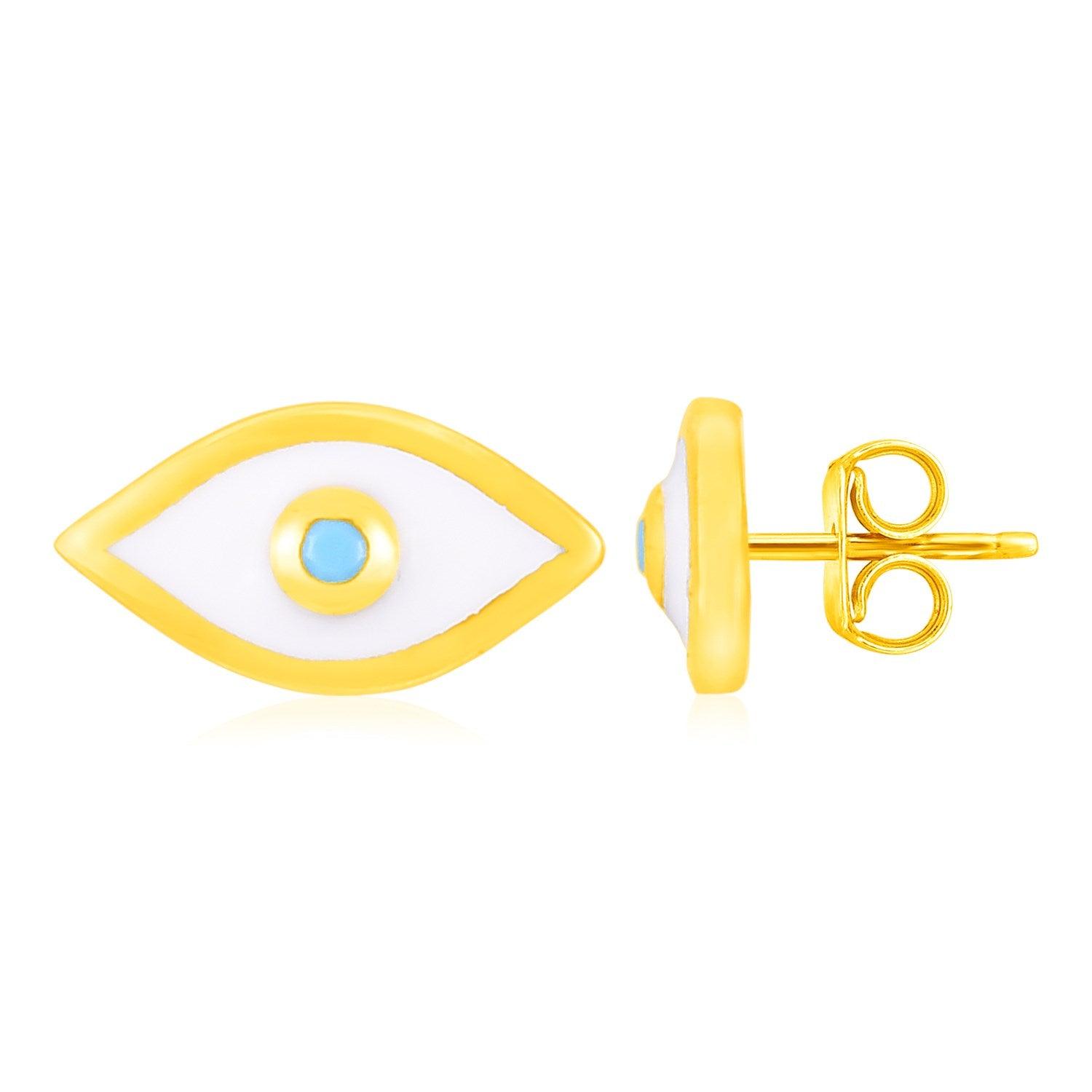 14K Yellow Gold Evil Eye Earrings with Enamel Protection - Elegant Dainty Stud Earrings for Women, Gift for Her, Perfect for Everyday Wear & Spiritual Protection