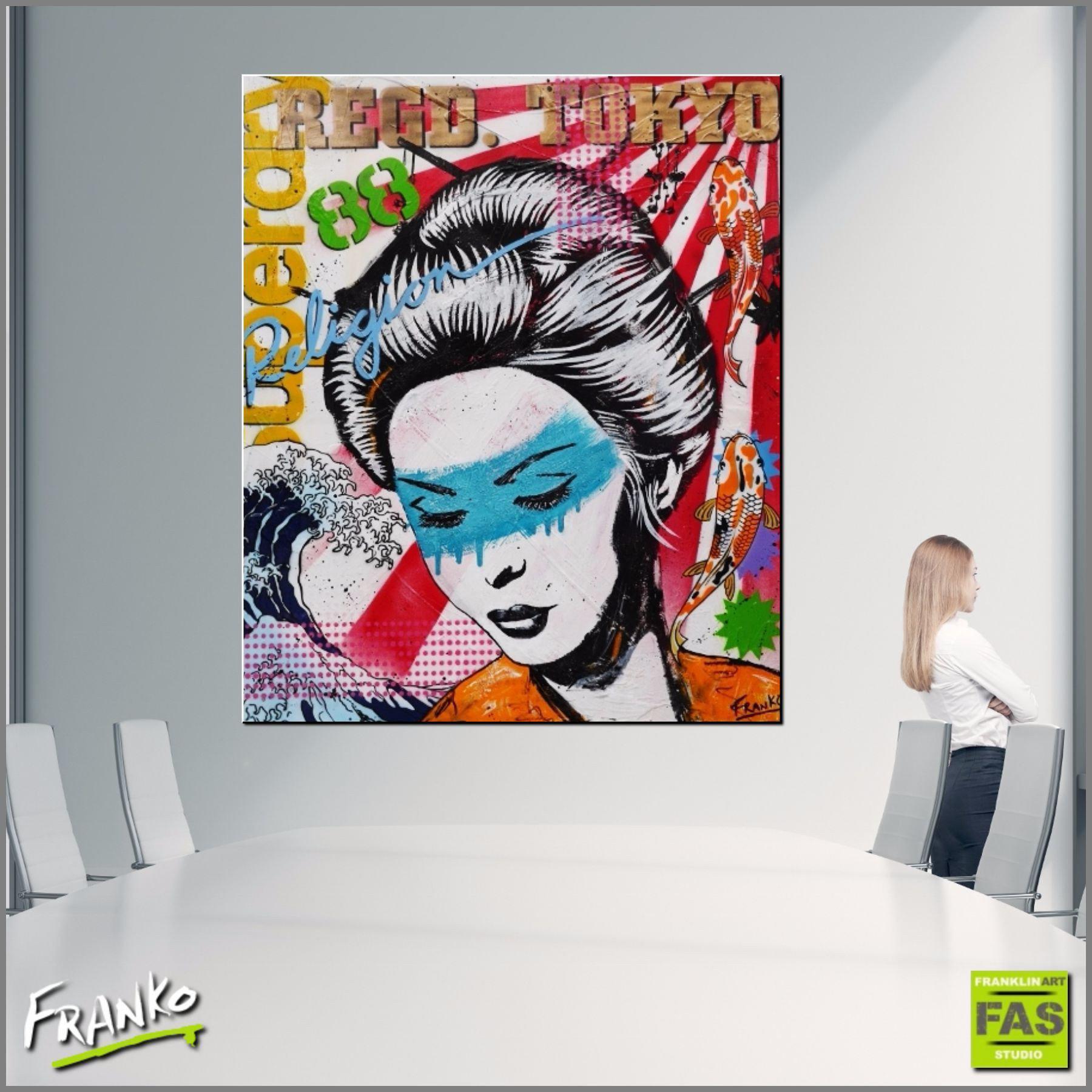 Japanese Koi Geisha Pop Art Canvas Painting - 47x39 Inch Large Wall Decor for Living Room, Bedroom & Office | Modern Asian Home & Office Decoration
