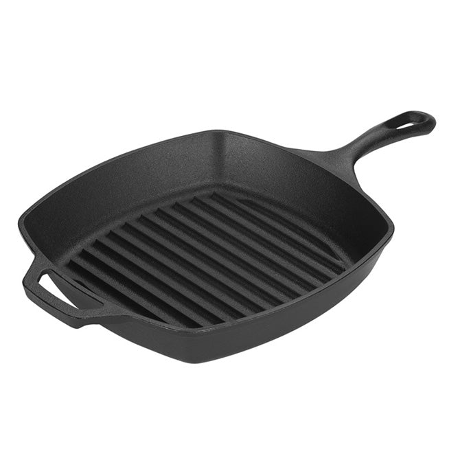 Lodge 10.5 Inch Pre-Seasoned Cast Iron Square Grill Pan for Fish, Steaks & Vegetables | Heavy Duty & Even Heat Distribution | Perfect for Outdoor Camping, BBQ & Indoor Stovetop Cooking