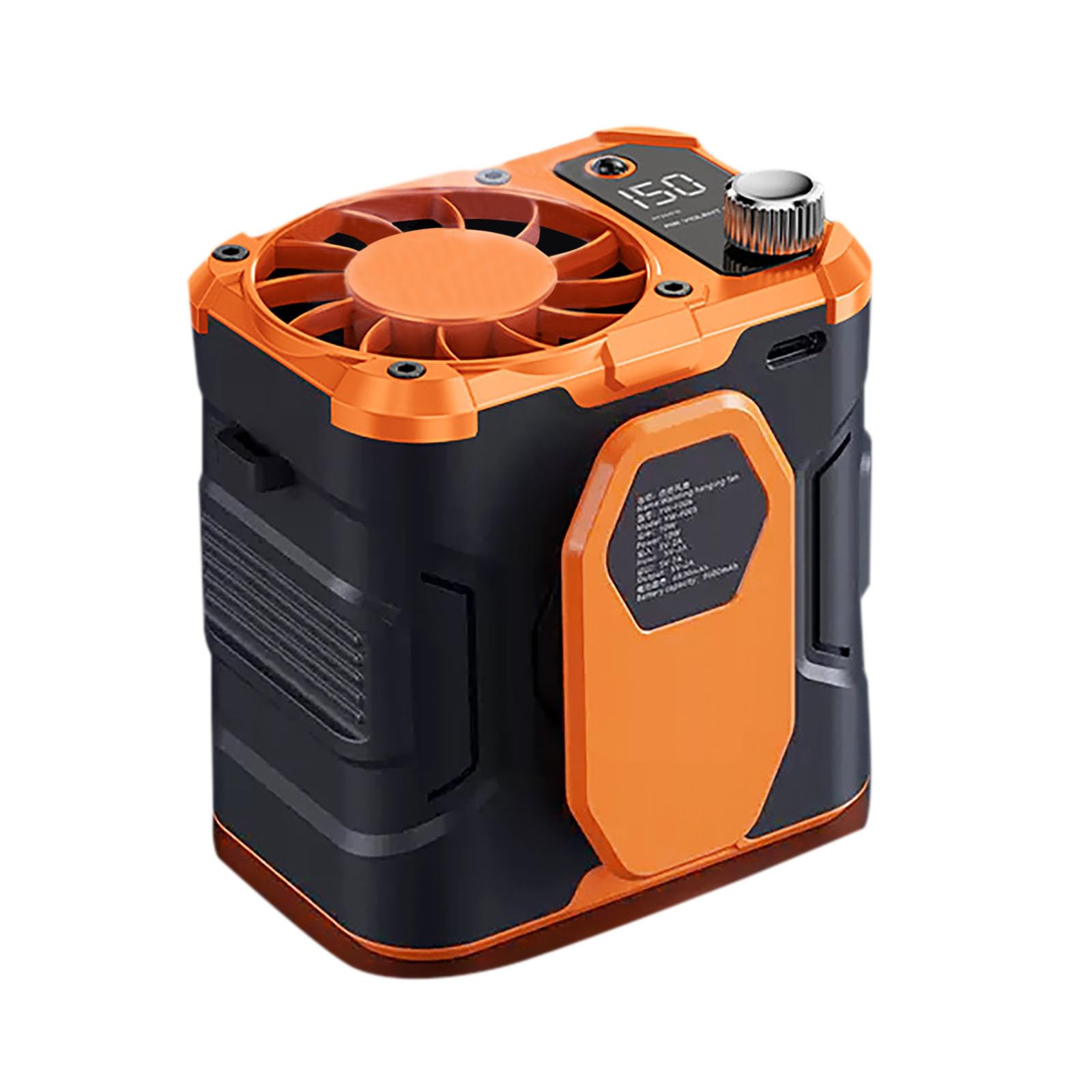 2024 Upgraded 12000mAh Rechargeable Portable Waist Fan with Wearable Belt - 3 Speed Adjustable, 25H Runtime & LED Flashlight - Strong Airflow Personal Fan for Outdoor, Camping, Hiking, Travel, Office, Home Use (Orange)