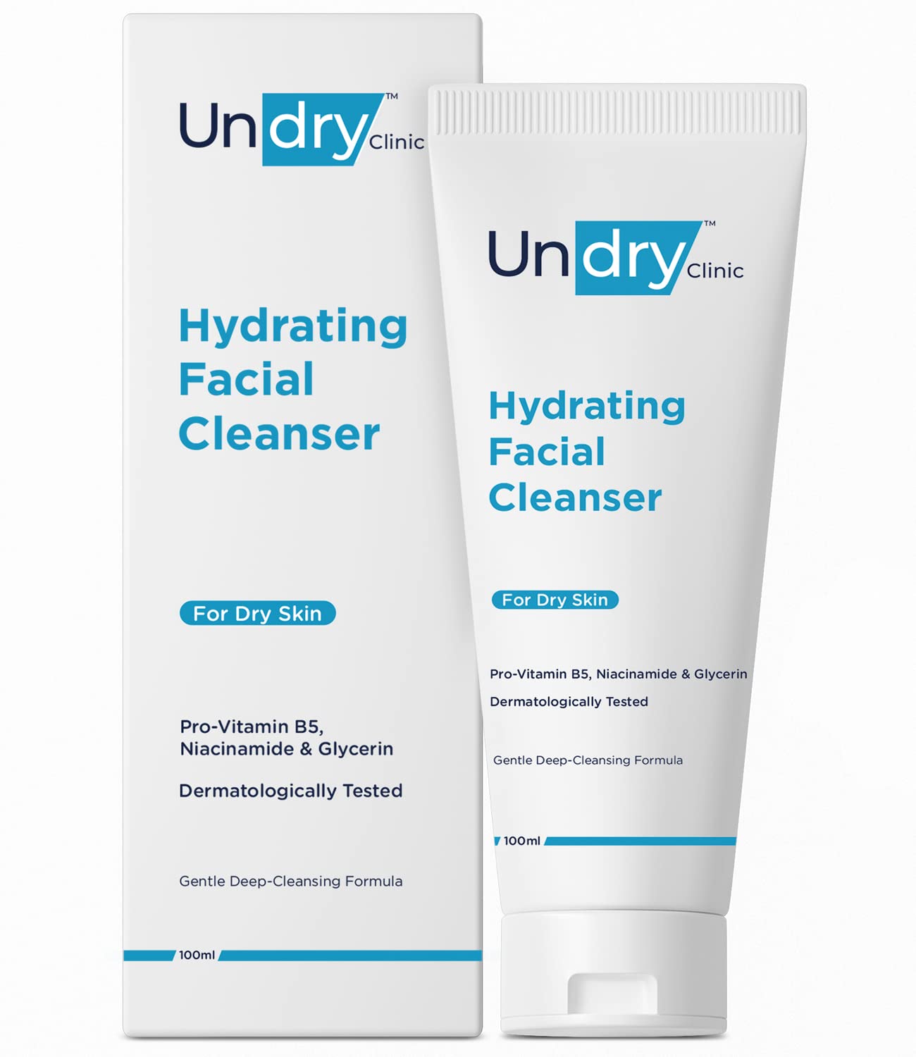 Hydrating Face Wash for Dry Skin - Gentle Deep Cleansing Facial Cleanser with Niacinamide, Pro-Vitamin B5 & Glycerin - Non-Drying Formula for Women & Men (100ml) - Perfect for Daily Skincare Routine & Post-Workout Refresh