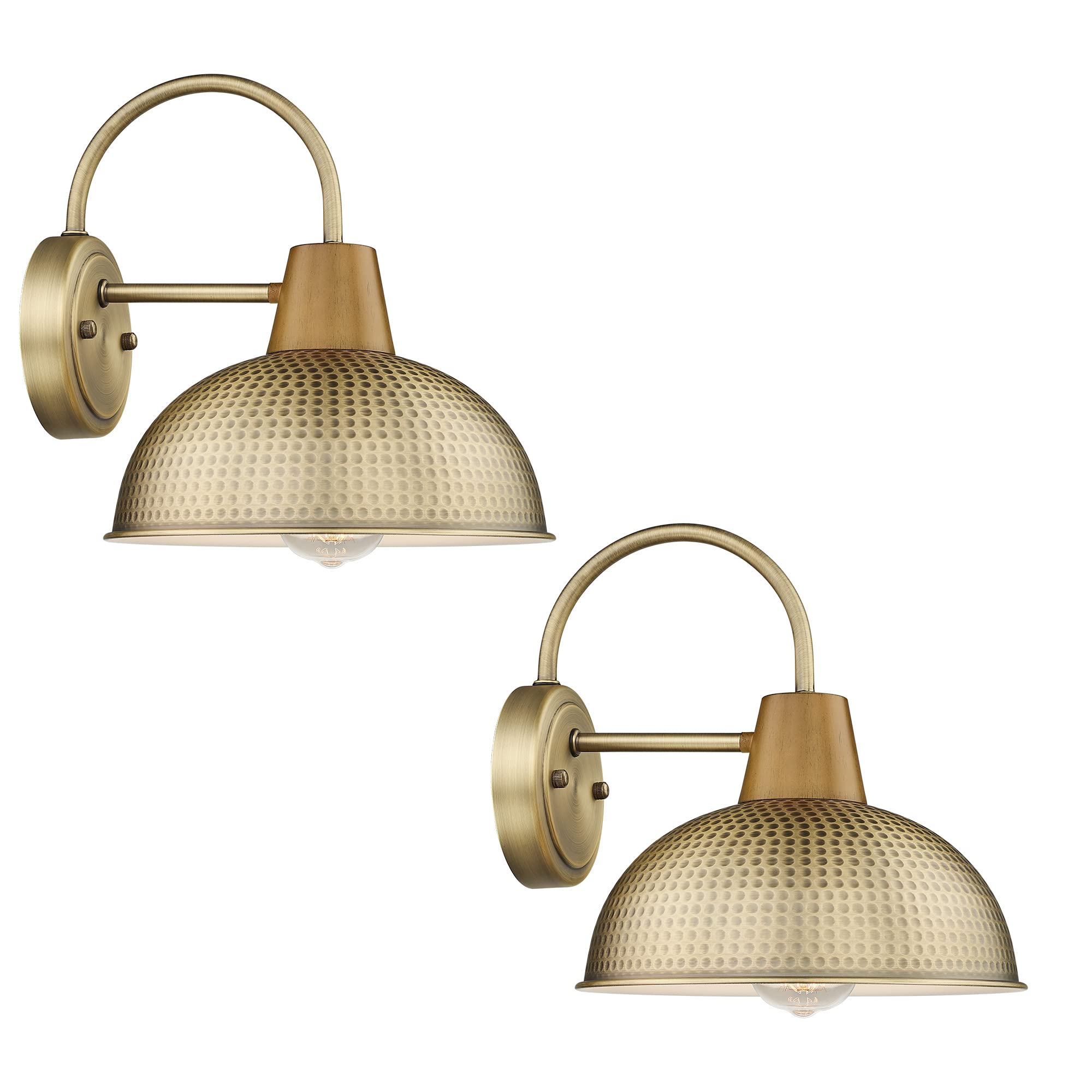FEMILA 2 Pack Antique Brass Outdoor Wall Sconce Lights - Barn Style Porch Lighting Fixtures with Hammered Metal Shade, Weatherproof Exterior Wall Lamp for Patio, Garden, Garage & Entryway (4FG58B-2 BG)