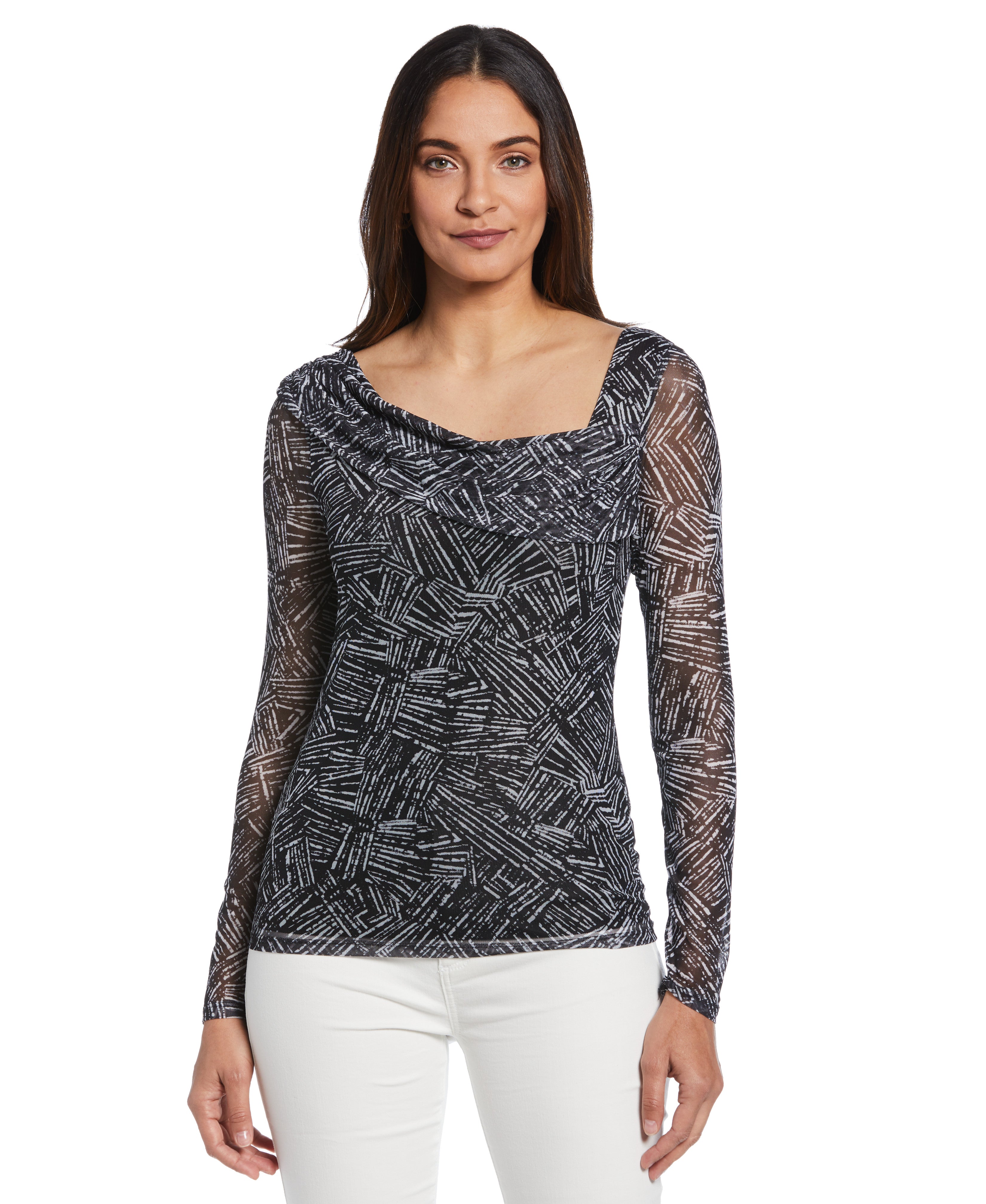 Fashionable Printed Asymmetrical Mesh Top for Women - Trendy Summer Blouse for Casual Outings, Parties & Beach Wear