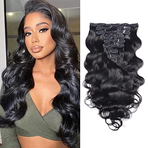 100% Virgin Brazilian Human Hair Extensions - Body Wave Clip In Hairpiece 10 Inch Natural Black Wavy Hair for Women | Perfect for Daily Styling, Parties & Special Occasions