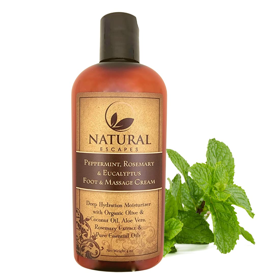 Peppermint Rosemary Eucalyptus Foot Cream for Dry Cracked Heels - Moisturizing Lotion with Lactic Acid for Callus Removal & Cracked Heel Repair - 4oz - Perfect for Post-Pedicure Care & Relaxing Foot Massage at Home