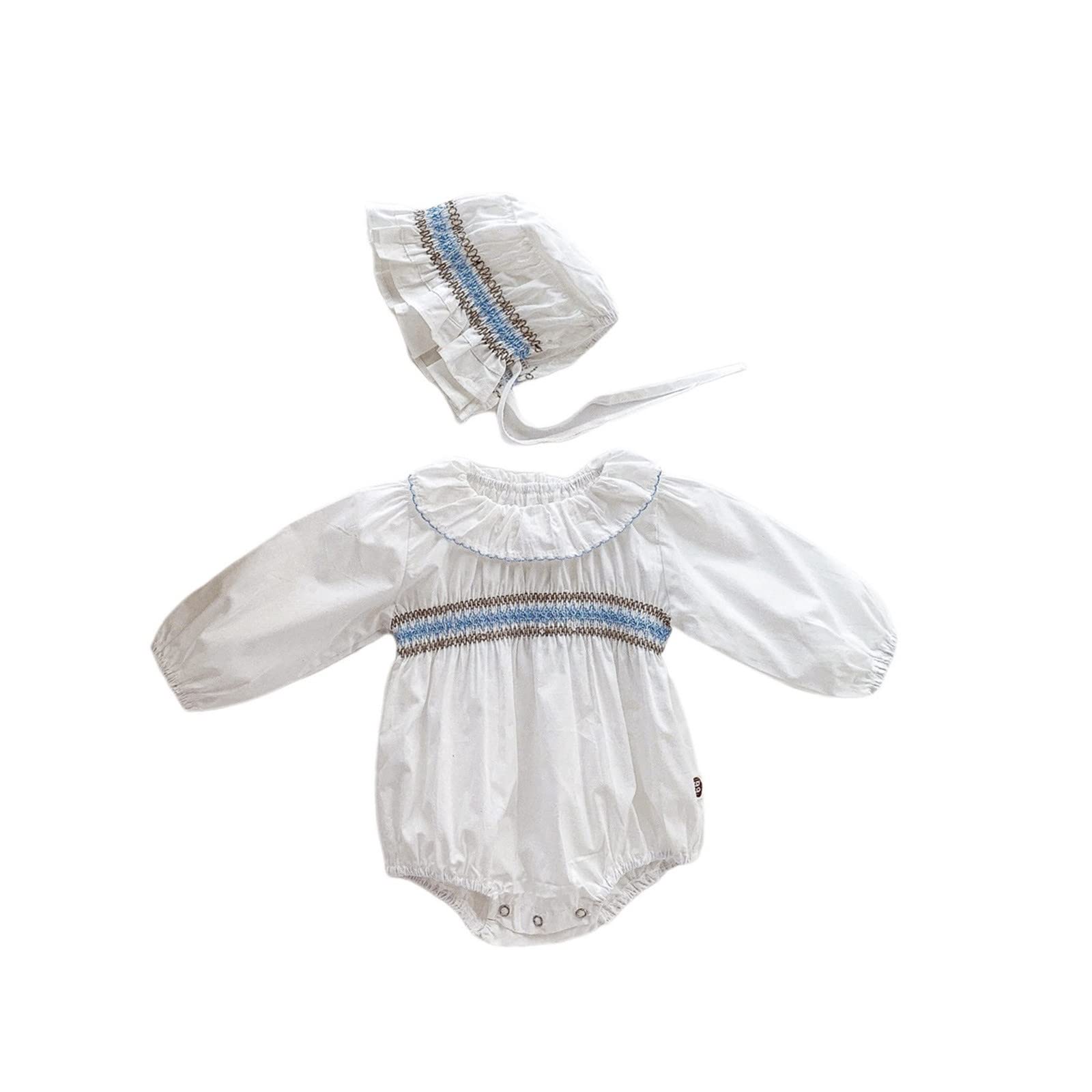 Baby Girls Romper Set with Hat - 2PCS Long Sleeve Outfit for Newborns & Home Wear