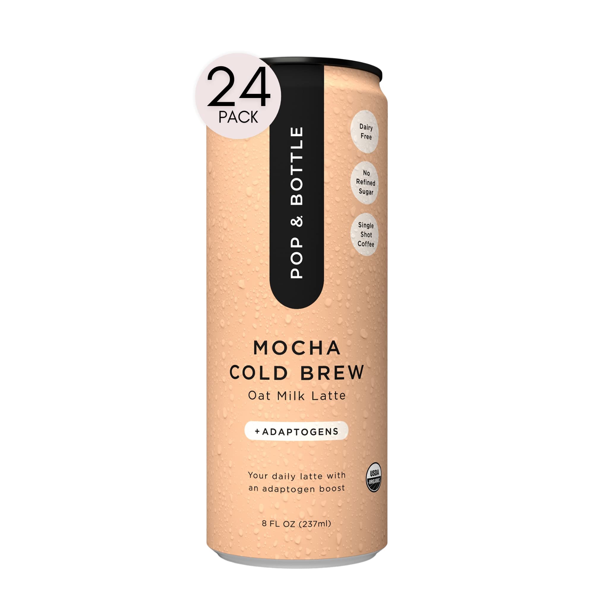 Organic Oat Milk Lattes with Adaptogens - Mocha Flavor | 8 Fl Oz (Pack of 24) | Maca, Ashwagandha, MCT Oil, Cold Brew Coffee | Dairy-Free, Gluten-Free, Lightly Sweetened with Dates | Perfect for On-the-Go Breakfast, Office Snacks & Post-Workout Recovery