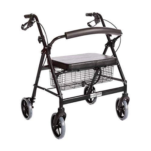 400LB Heavy Duty Bariatric Rollator Walker with Seat, 8-Inch Wheels & Brakes - Large Seat for Seniors, Includes Storage Basket - Ideal for Mobility Assistance & Outdoor Walks (Black) by Healthline Trading