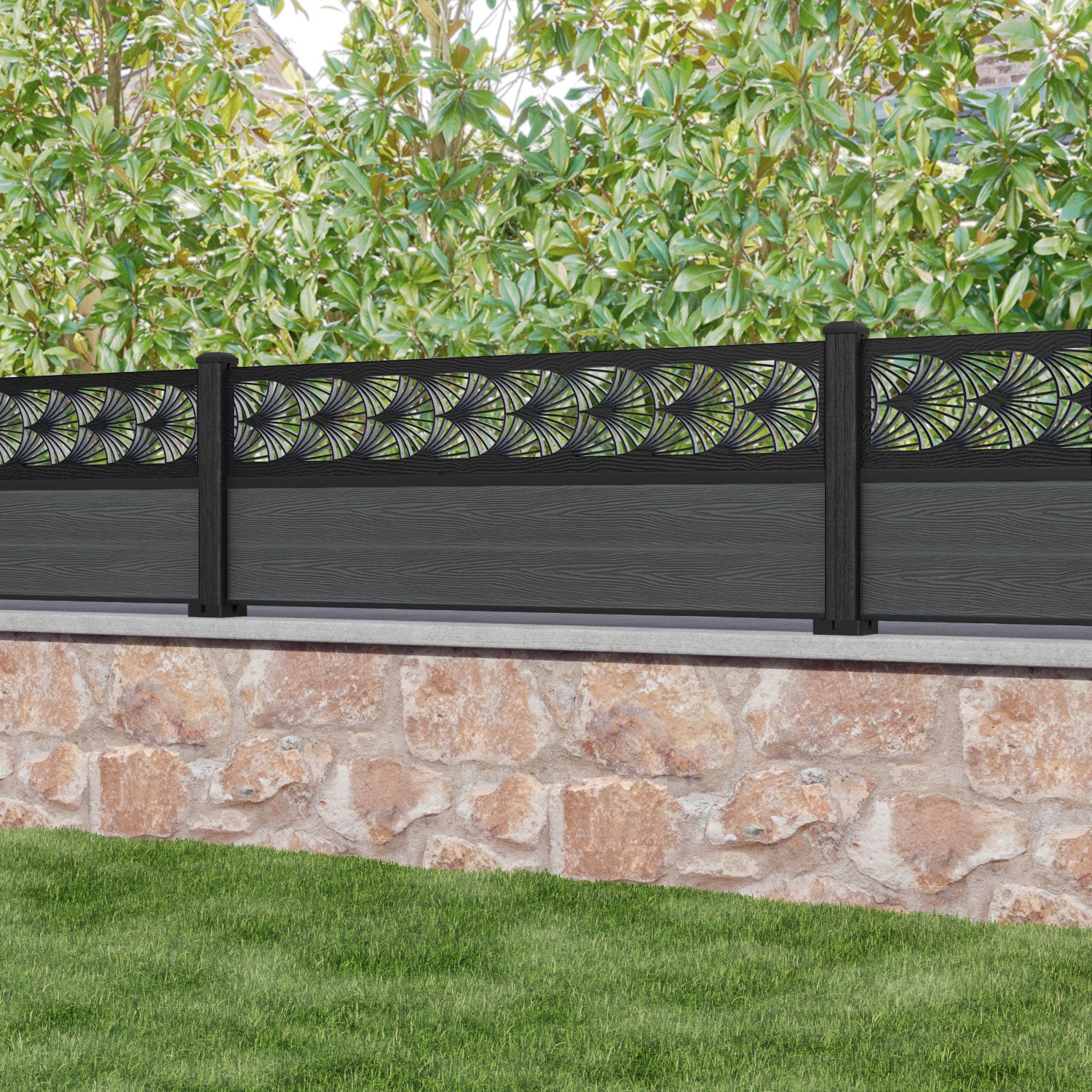 Classic Laurel Fence Panel - Dark Grey Composite Privacy Fence with Durable Posts | Perfect for Backyard, Garden, and Patio Privacy Screening