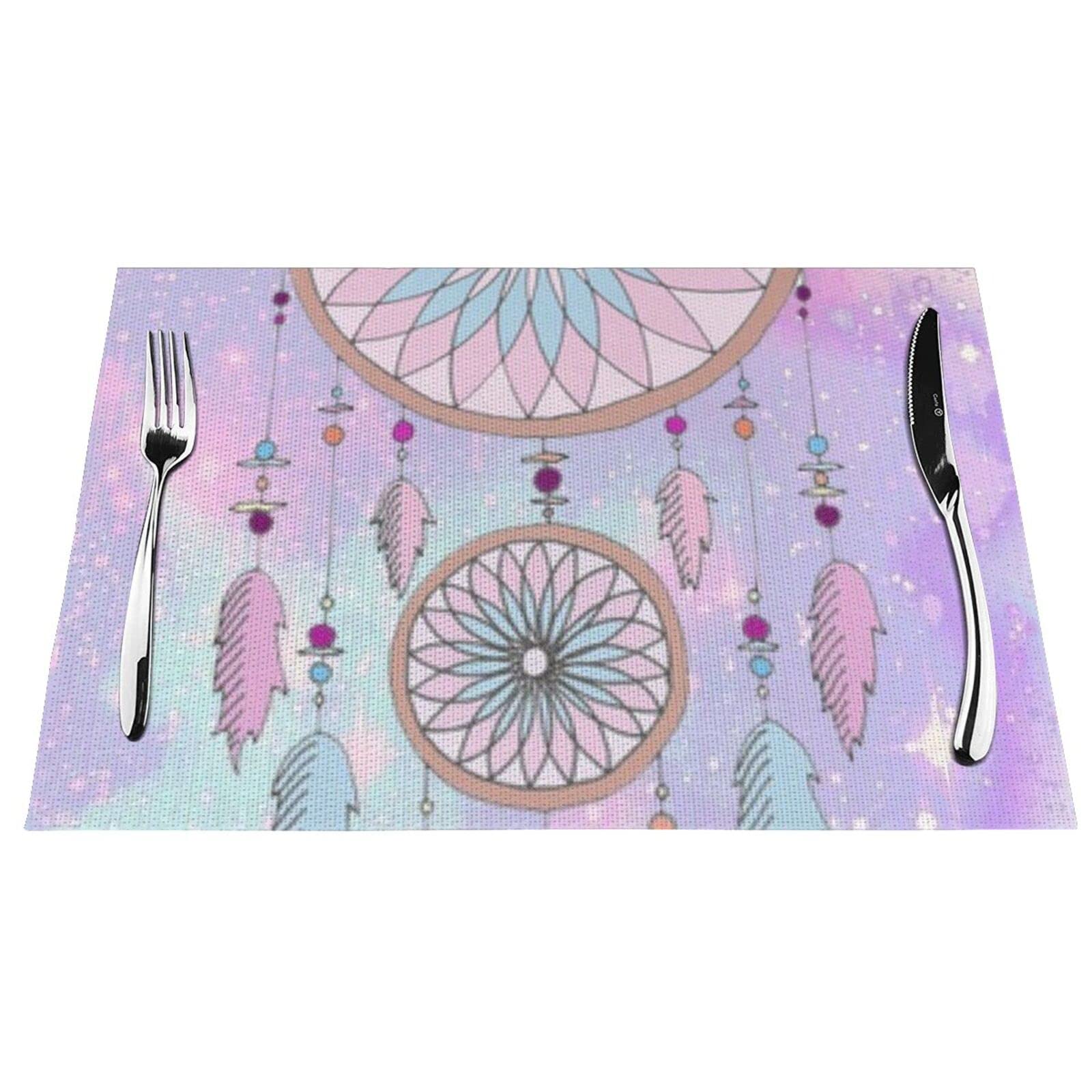 Heat-Resistant PVC Woven Dream Catcher Christmas Placemats - Decorative Kitchen & Dining Table Mats for Holiday Decorations & Everyday Use